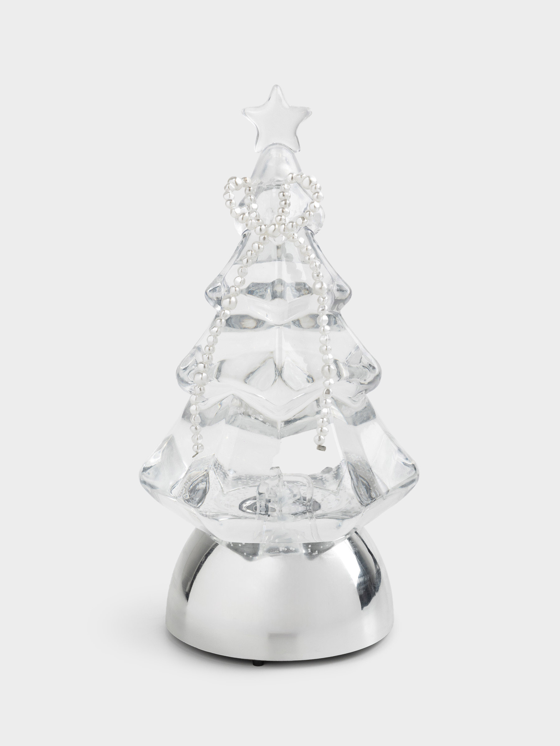 Снежный фонарь, 21 см, с подсветкой, пластик, серебристый, Ель с бантом, Silver style, image-0