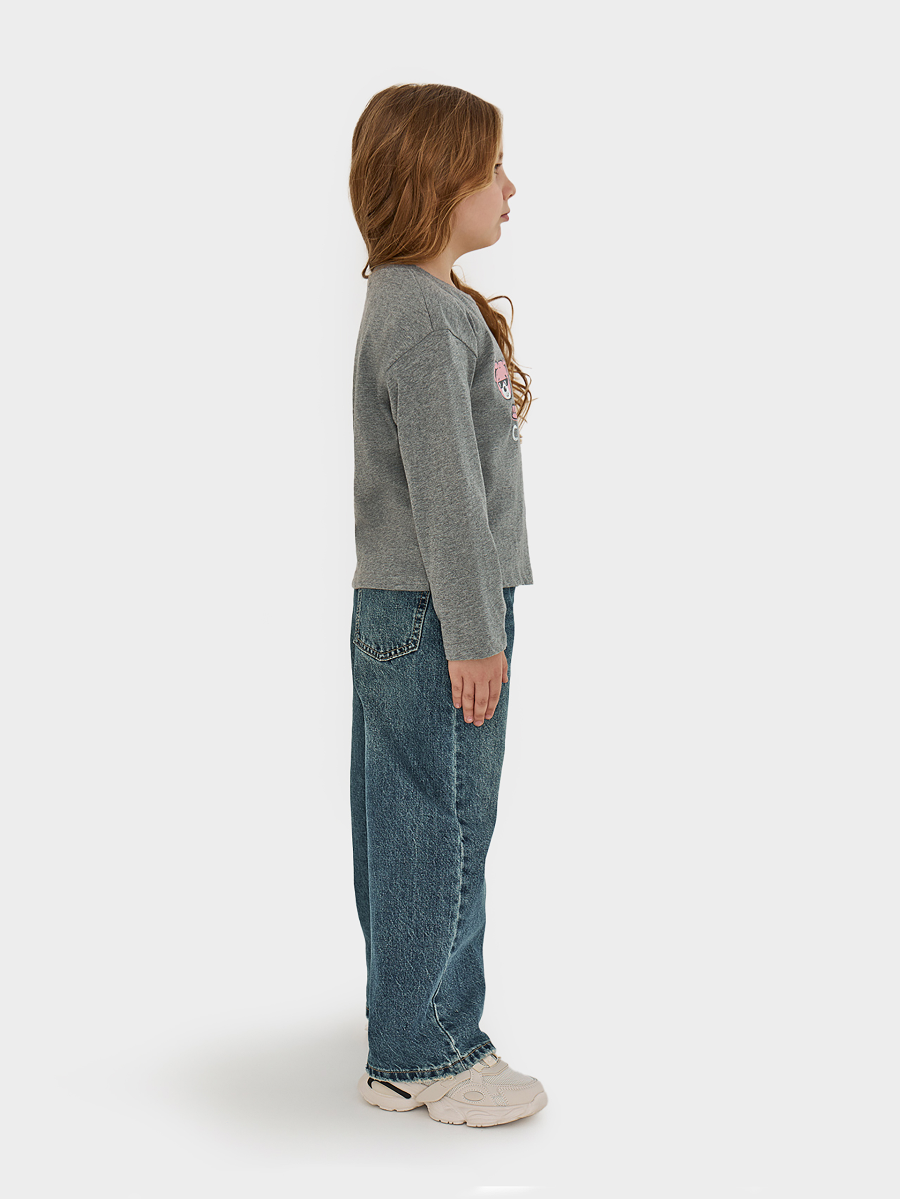 Лонгслив детский, р. 110 см, для девочек, хлопок, серый, Uliana, image-4