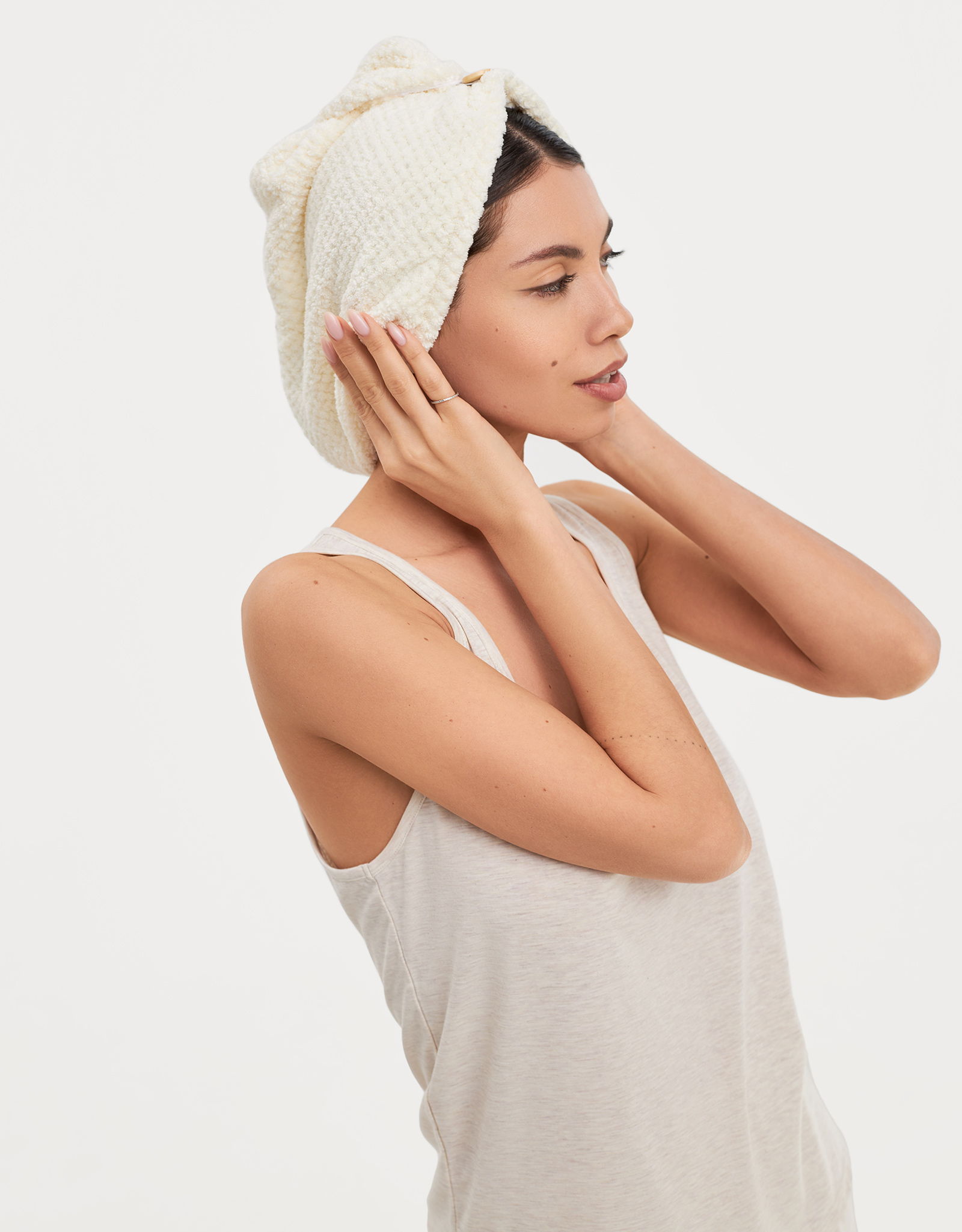 Полотенце-тюрбан для волос, 62х24 см, микроволокно, молочное, Fiber spa, image-2