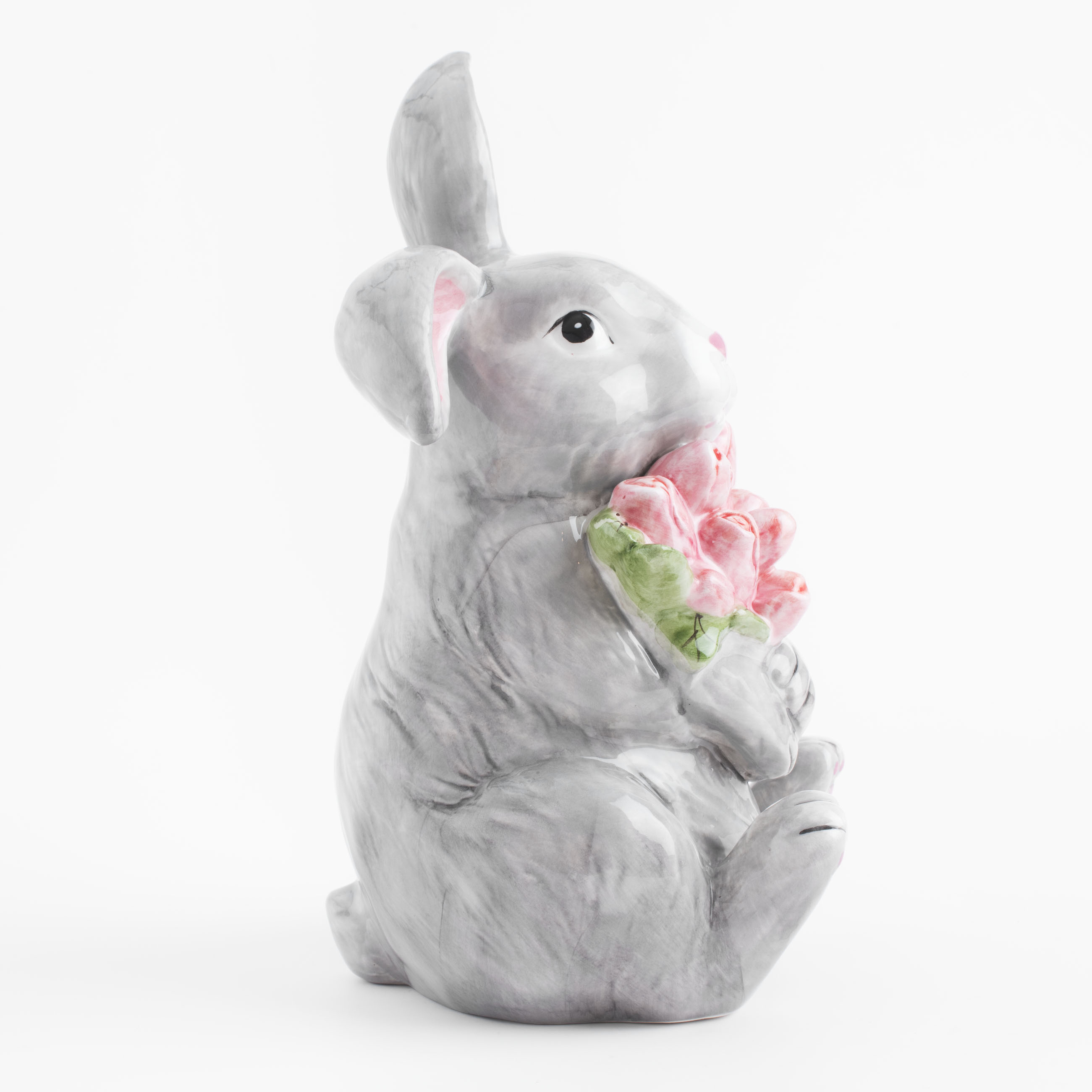 Статуэтка, 23 см, керамика, серая, Кролик с тюльпанами, Pure Easter изображение № 3