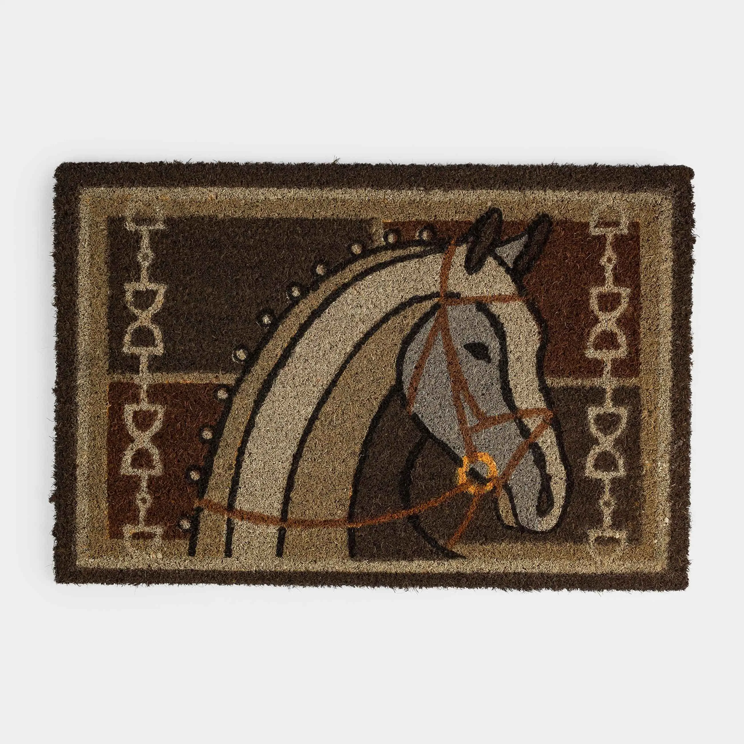 Коврик придверный, 40х60 см, кокос/ПВХ, прямоугольный, серый, Конь, Home horse
