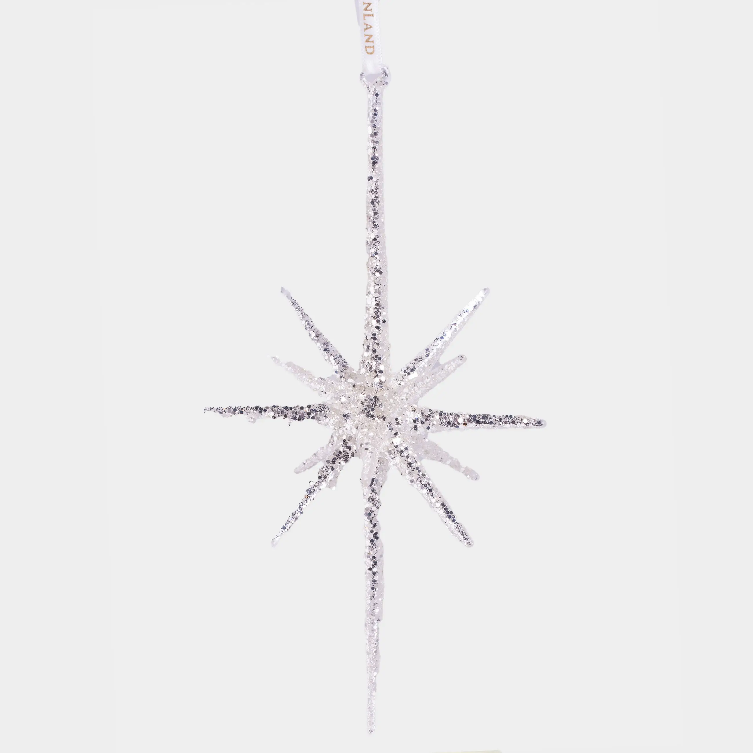 Игрушка елочная, 10x20 см, стекло, с блестками, серебристая, Звезда, Figure sparkle