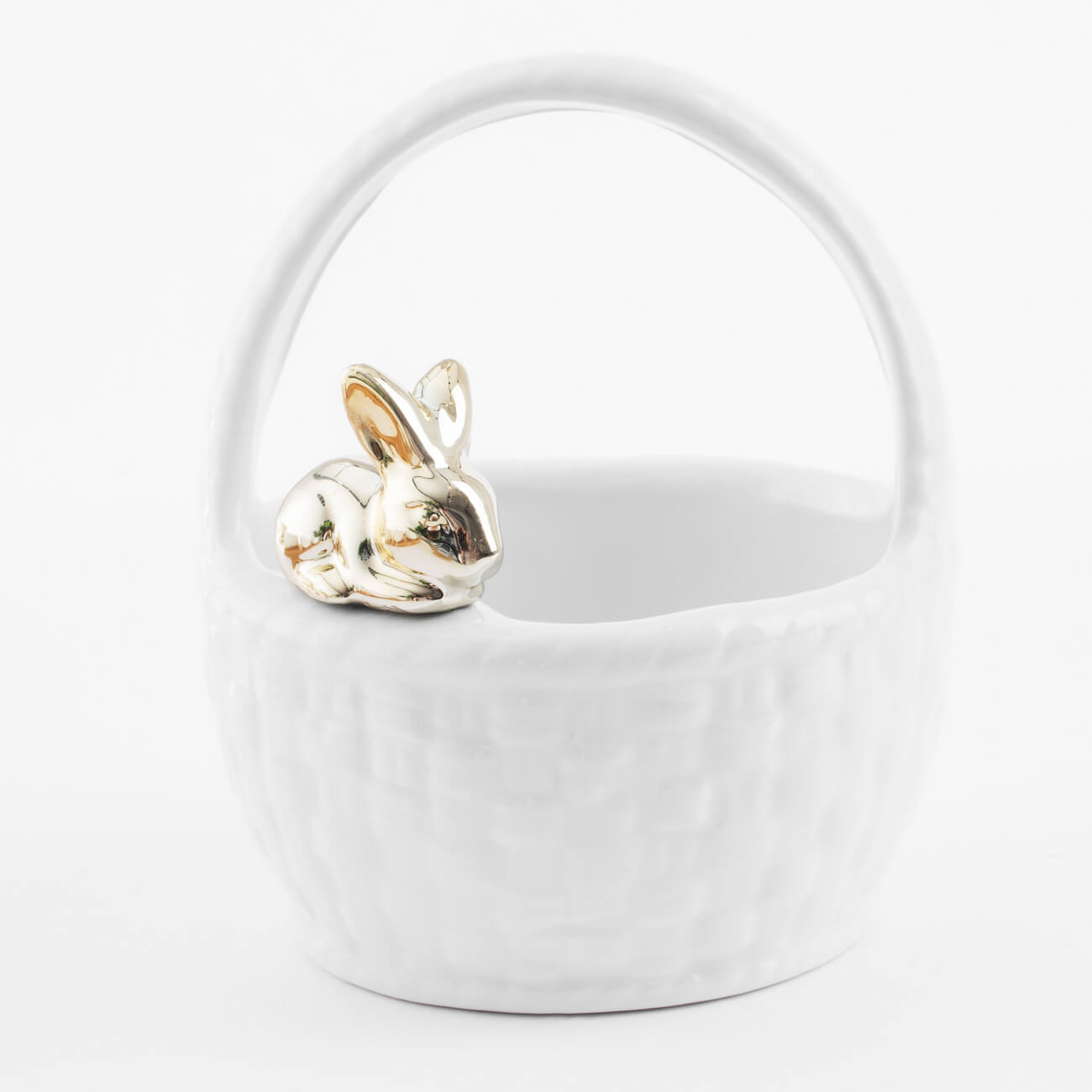 Конфетница, 12х14 см, с ручкой, керамика, белая, Кролик на корзине, Easter gold кувшин 1 3 л керамика молочный кролик easter gold
