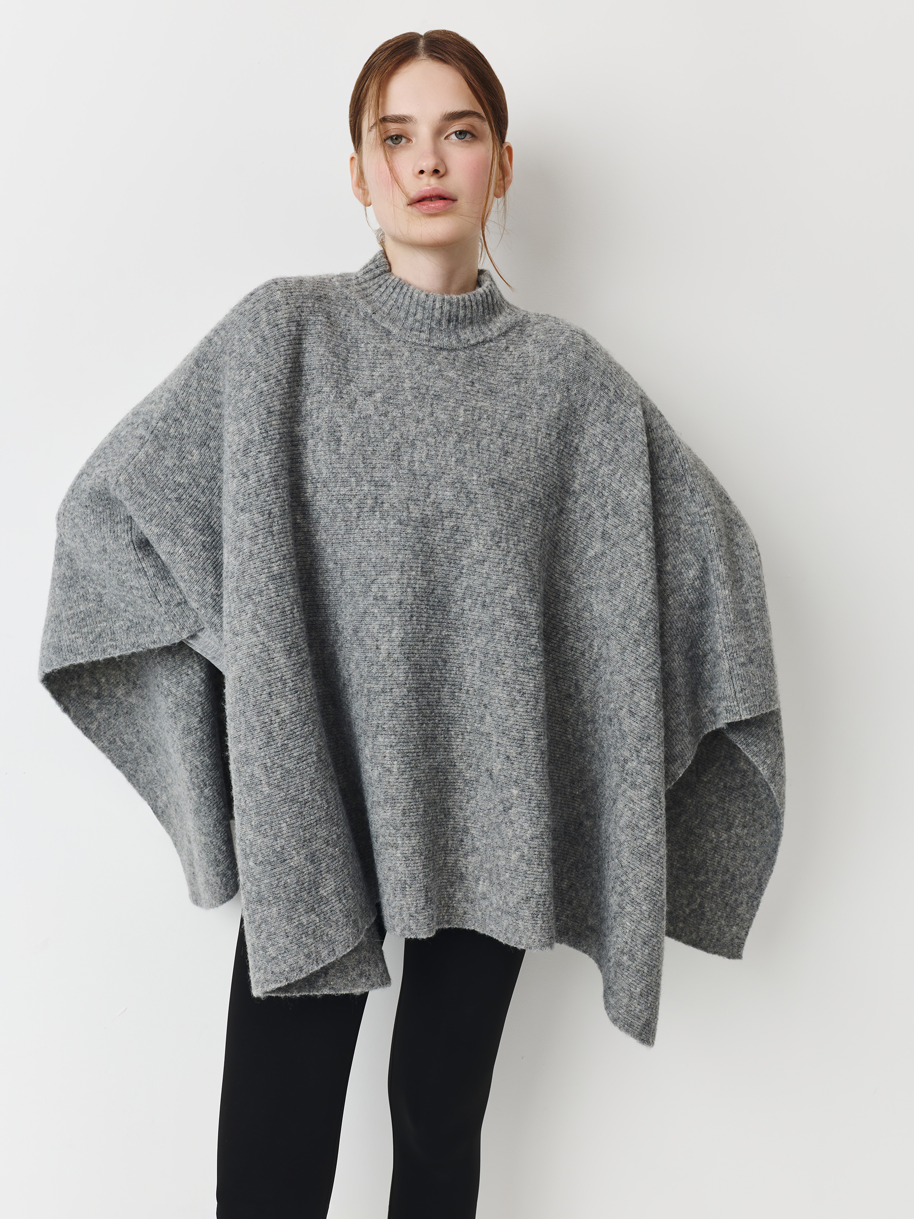 Пончо, 118х61 см, полиэстер/шерсть, серое, Poncho, image-0