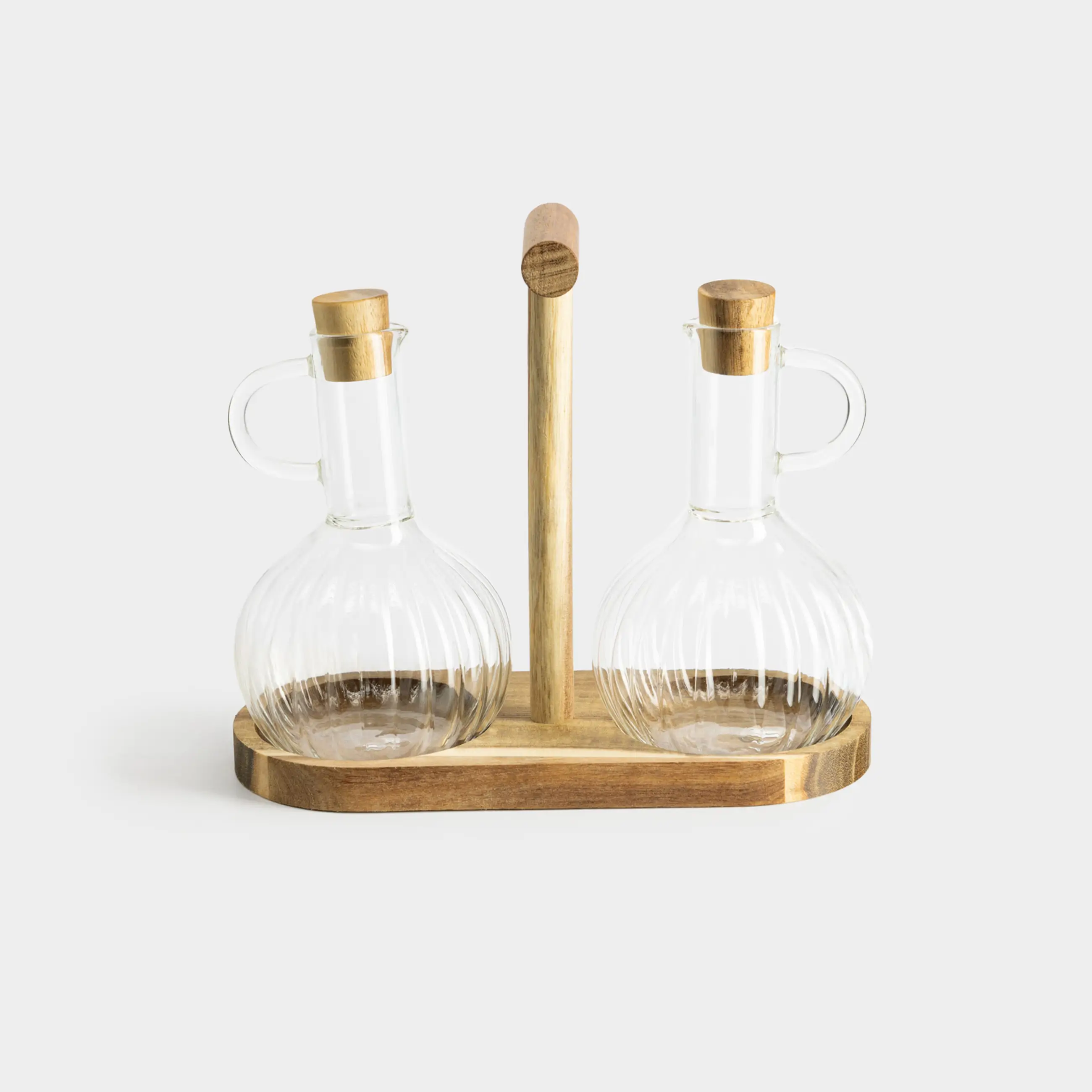 Набор для масла и уксуса, 300 мл, 2 шт, на подставке, стекло/дерево, Noble tree