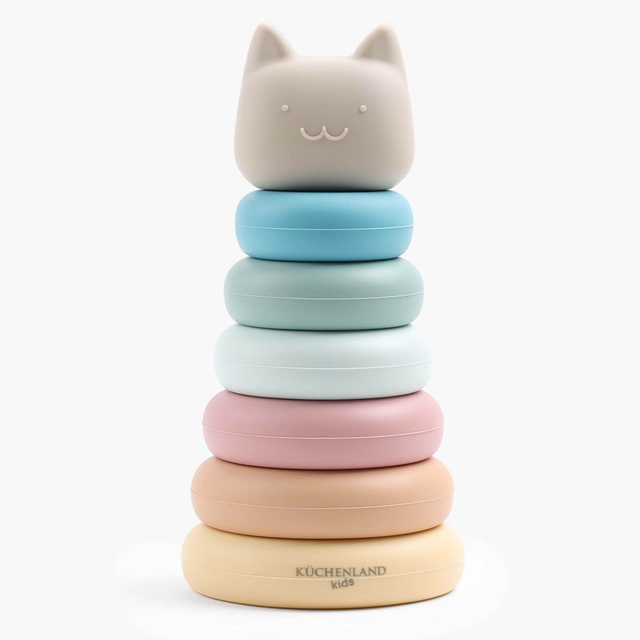

Игрушка развивающая, 16 см, 7 пр, силикон, цветная, Пирамидка кот, Kiddy