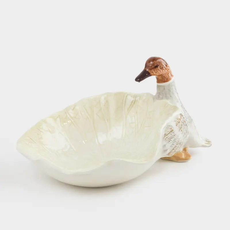 Блюдо глубокое, 20х14х3 см, керамика, бело-серое, Утка и лист, Duck ,image-0