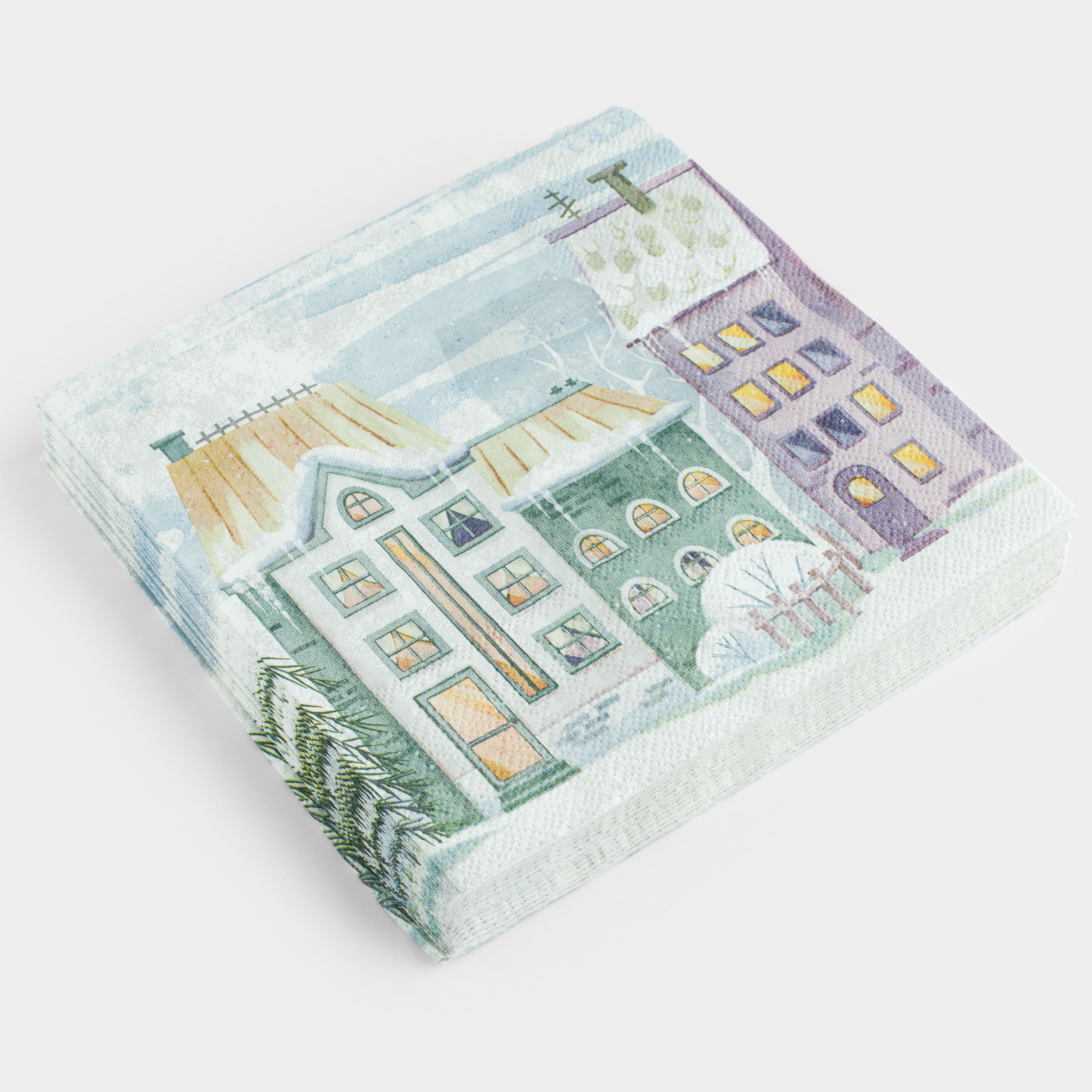 Салфетки бумажные, 33х33 см, 20 шт, квадратные, белые, Дома, House built, image-1