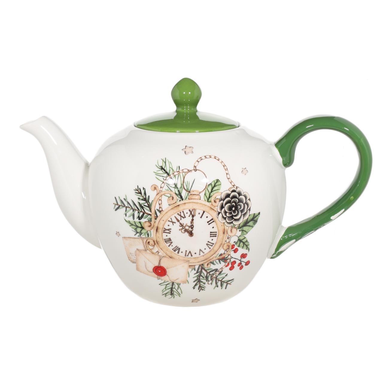 

Чайник заварочный, 1,2 л, керамика, зеленый, Часы на ветке, Christmas green