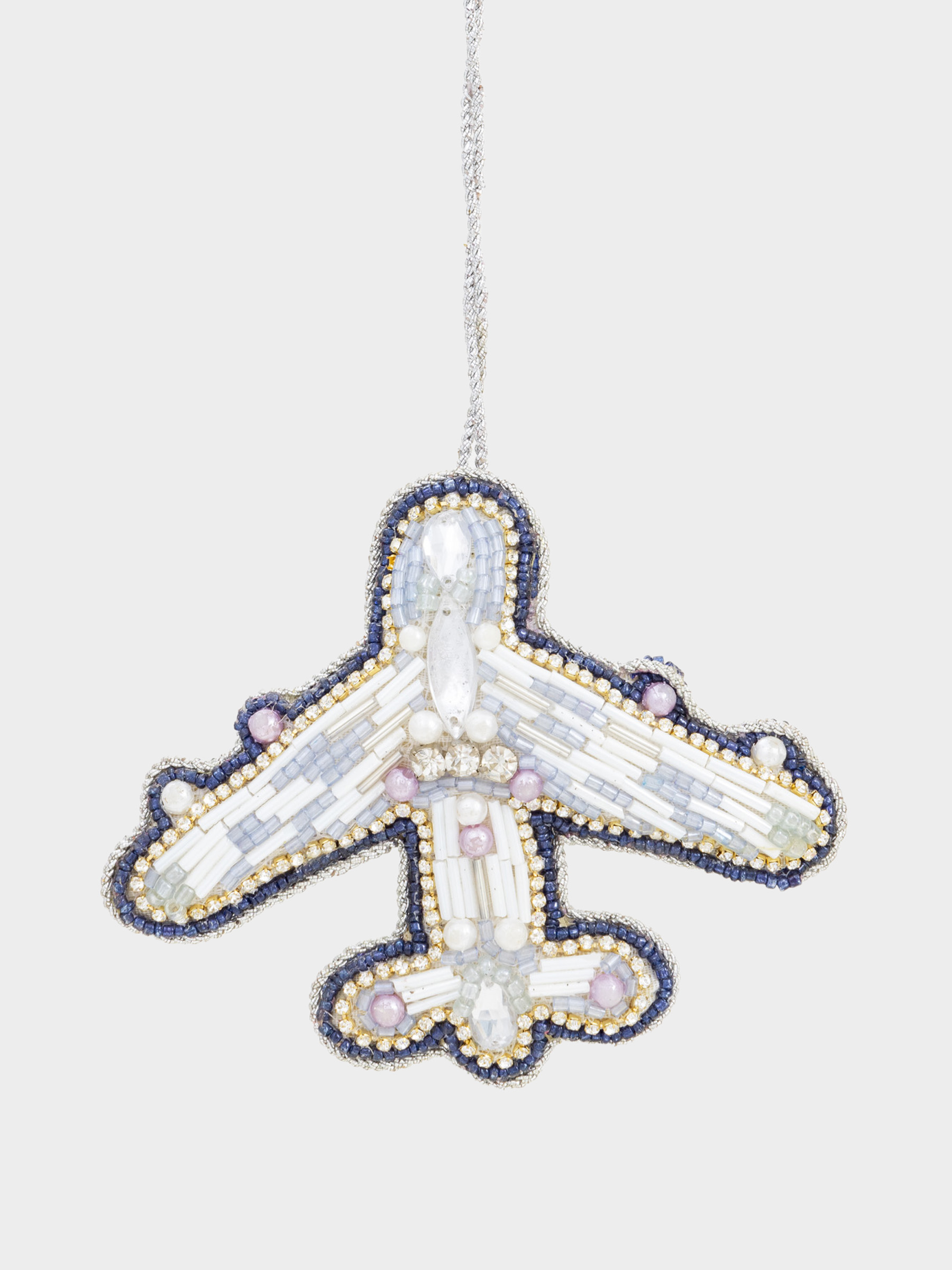Игрушка елочная, 10 см, бисер/полифилл, голубая, Самолет, Beads figure, image-0