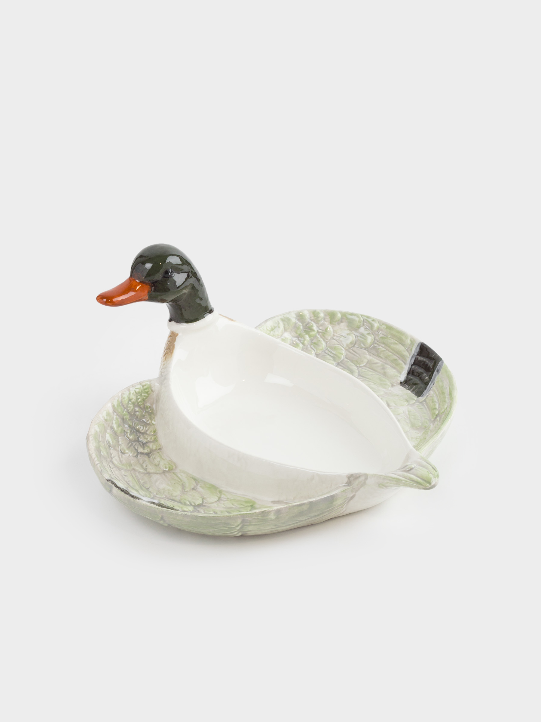 Менажница, 21х20 см, 3 отд, керамика, зелено-белая, Селезень, Duck, image-1