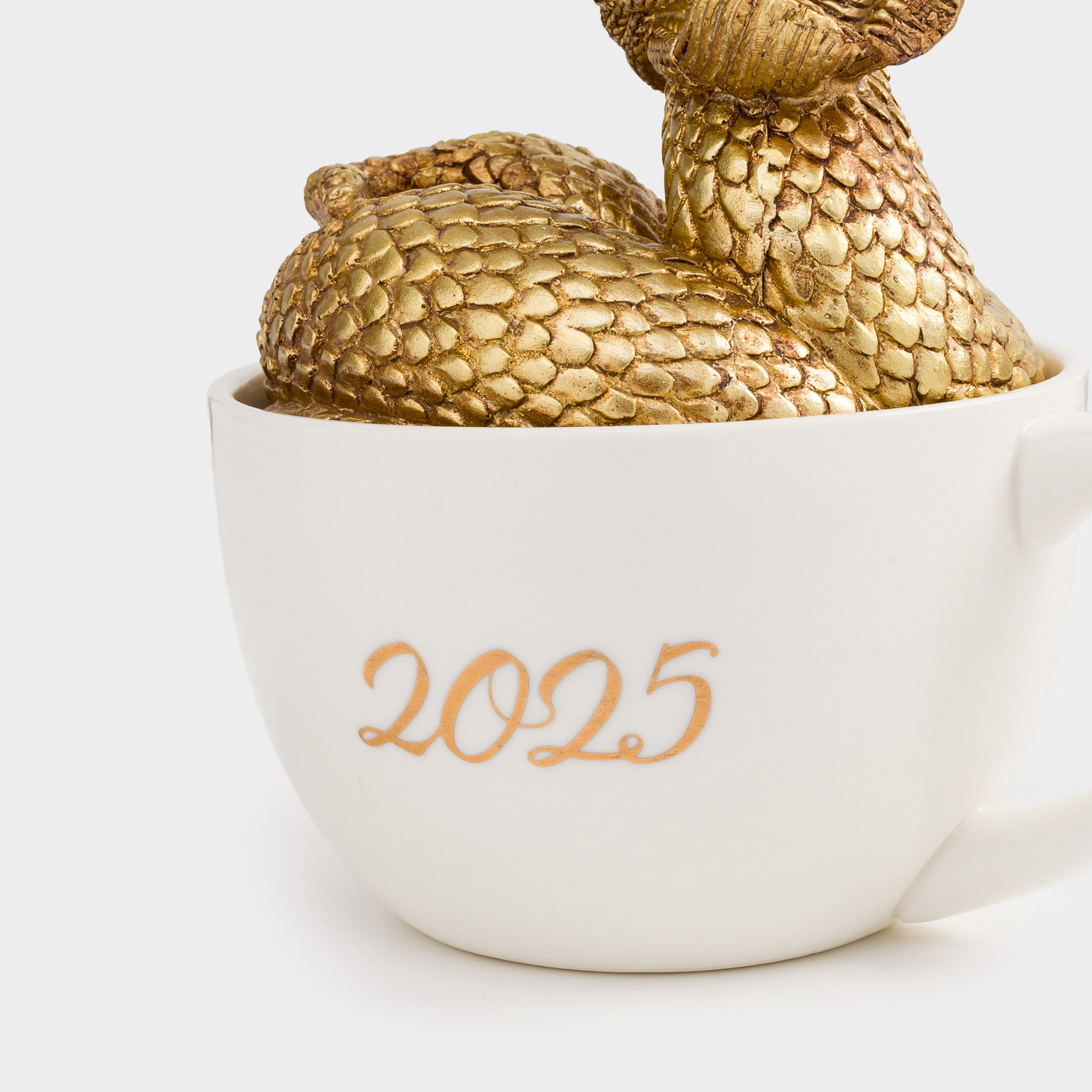 Статуэтка, 14 см, полирезин/керамика, золотисто-белая, Змея в кружке, Snake gold, image-7