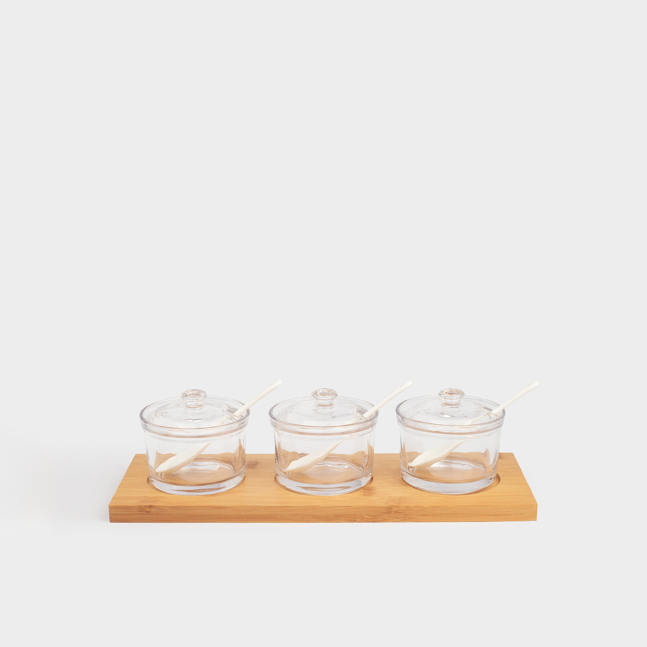 Вазочка для джема 30х9 см 3 шт с ложкой на подставке стеклобамбуккерамика Bamboo 2690₽