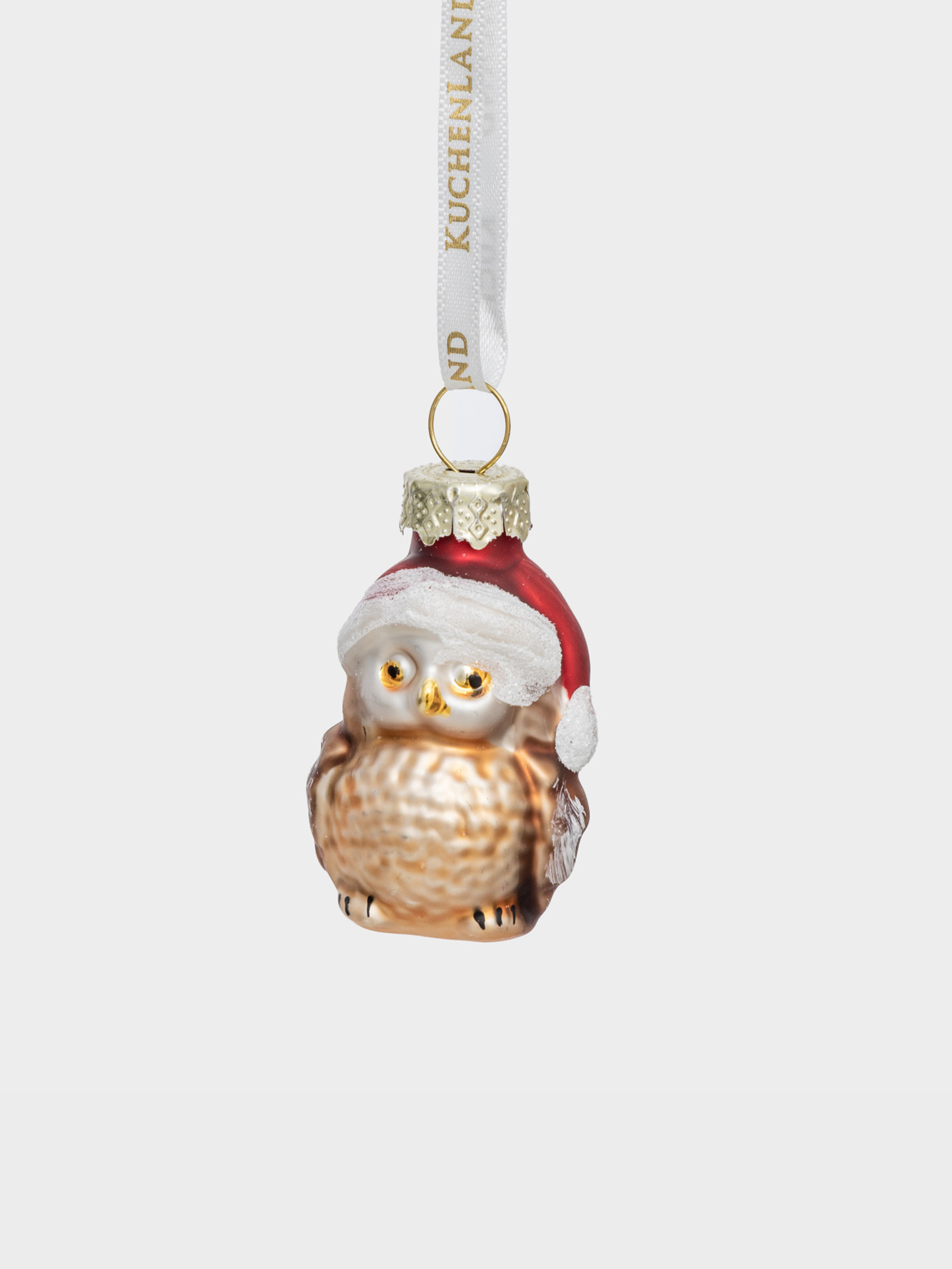 Игрушка елочная, 4 см, стекло, с блестками, золотистая, Сова в колпаке, Figure christmas, image-0