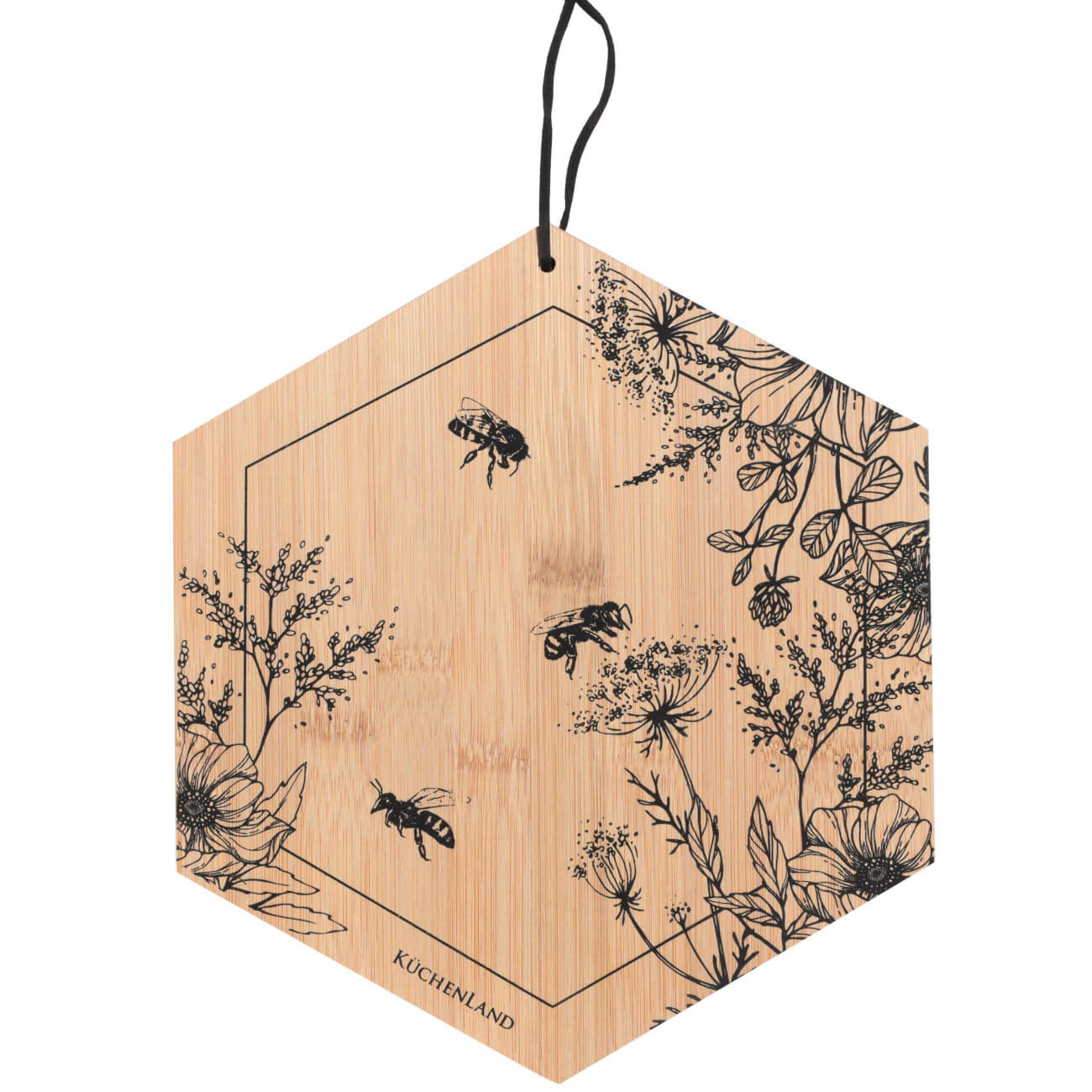 Доска разделочная, 25x22 см, бамбук, шестиугольная, Пчелы, Honey