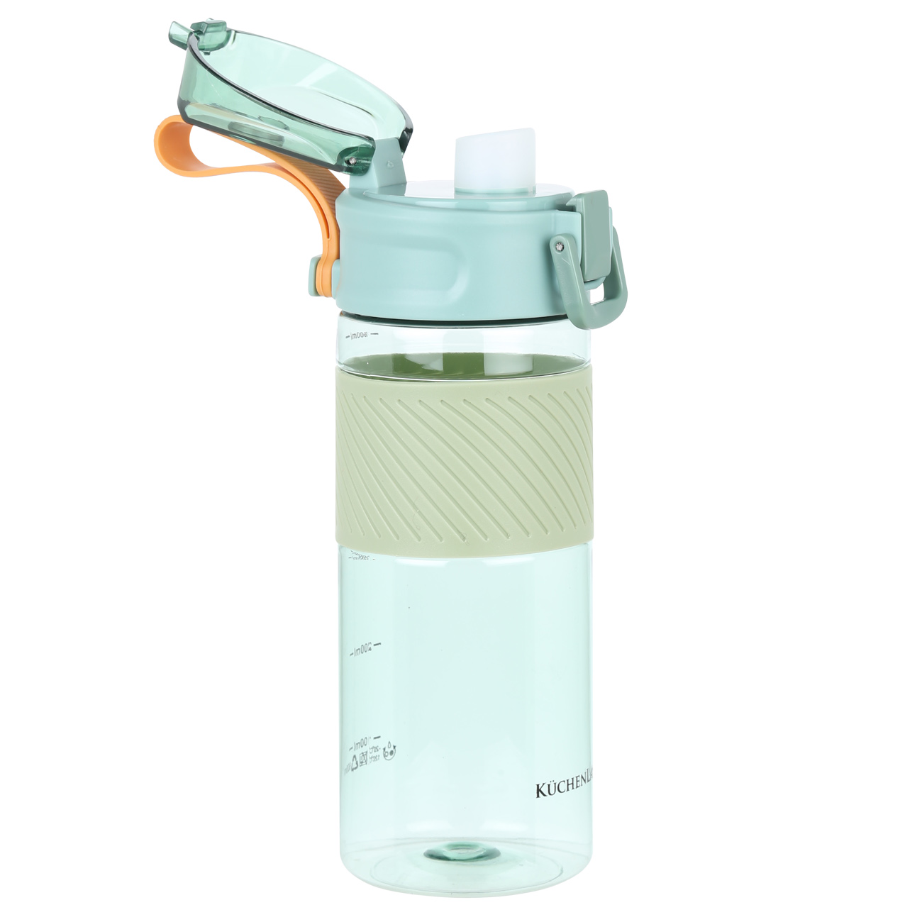 Бутылка для воды, 600 мл, пластик/силикон, зеленая, Sport изображение № 4