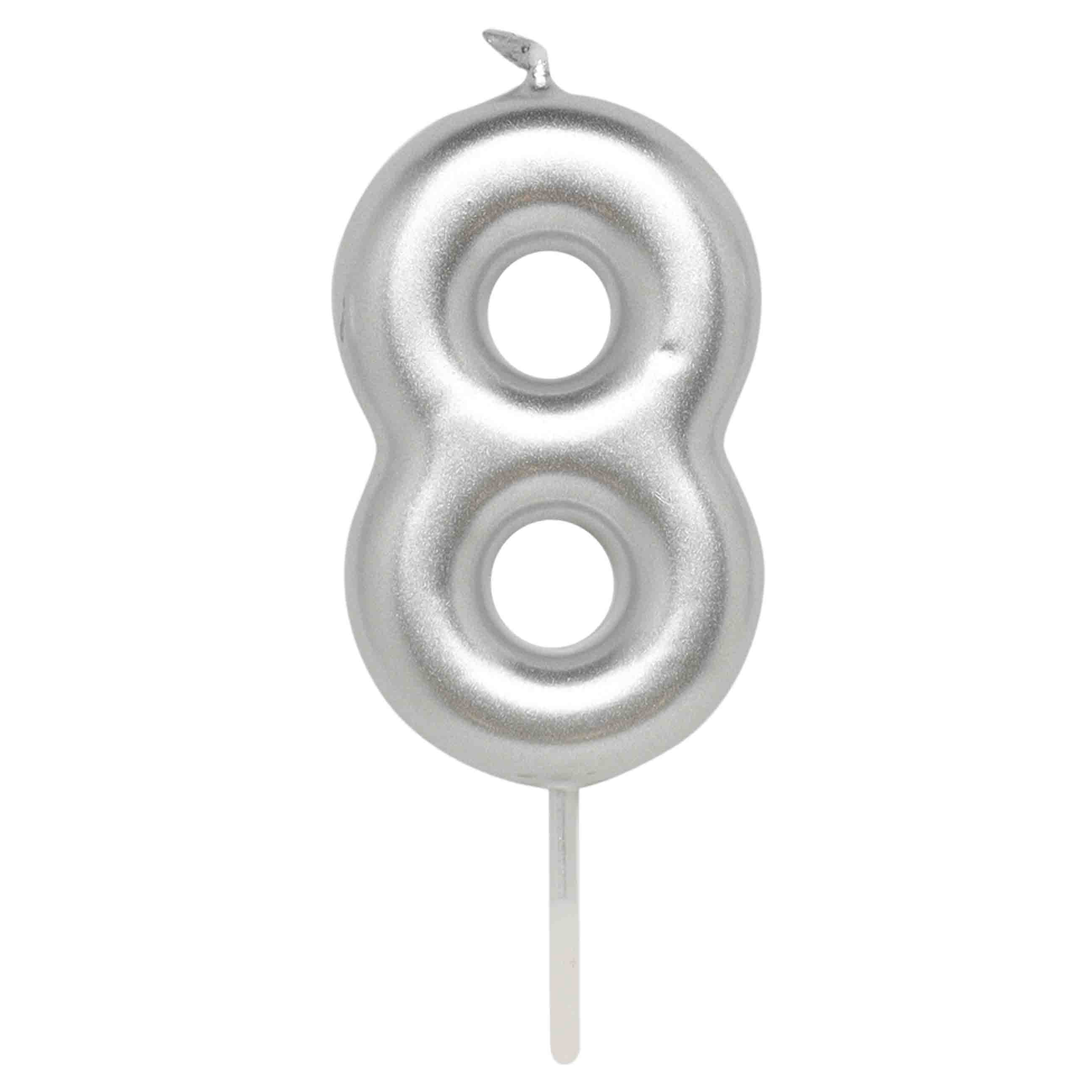 Свеча для торта, 8 см, серебристая, Цифра 8, Birthday party, image-0