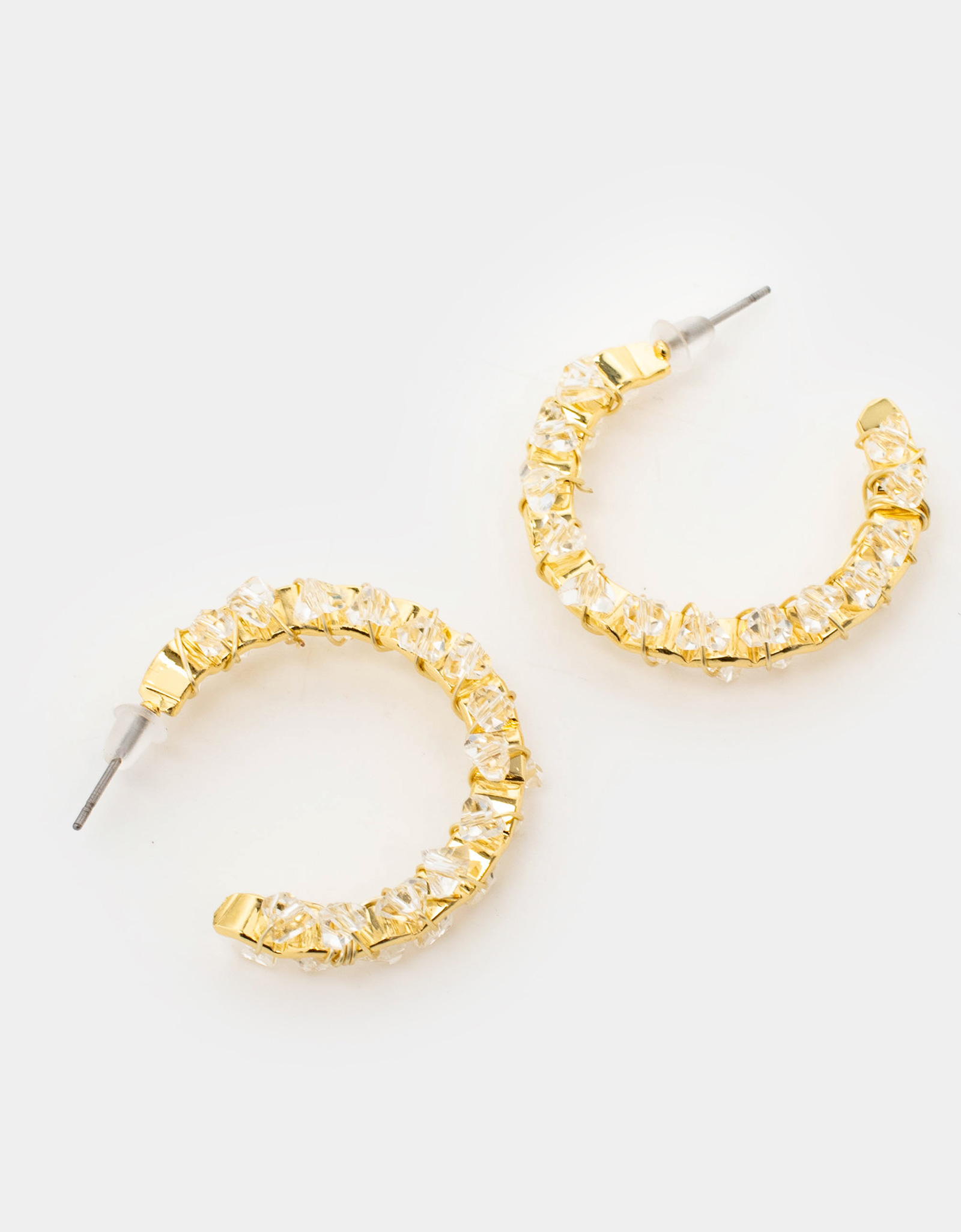 Серьги-пусеты, 3 см, 2 шт, металл, золотистые, Кристаллы, Jewelry crystal, image-0
