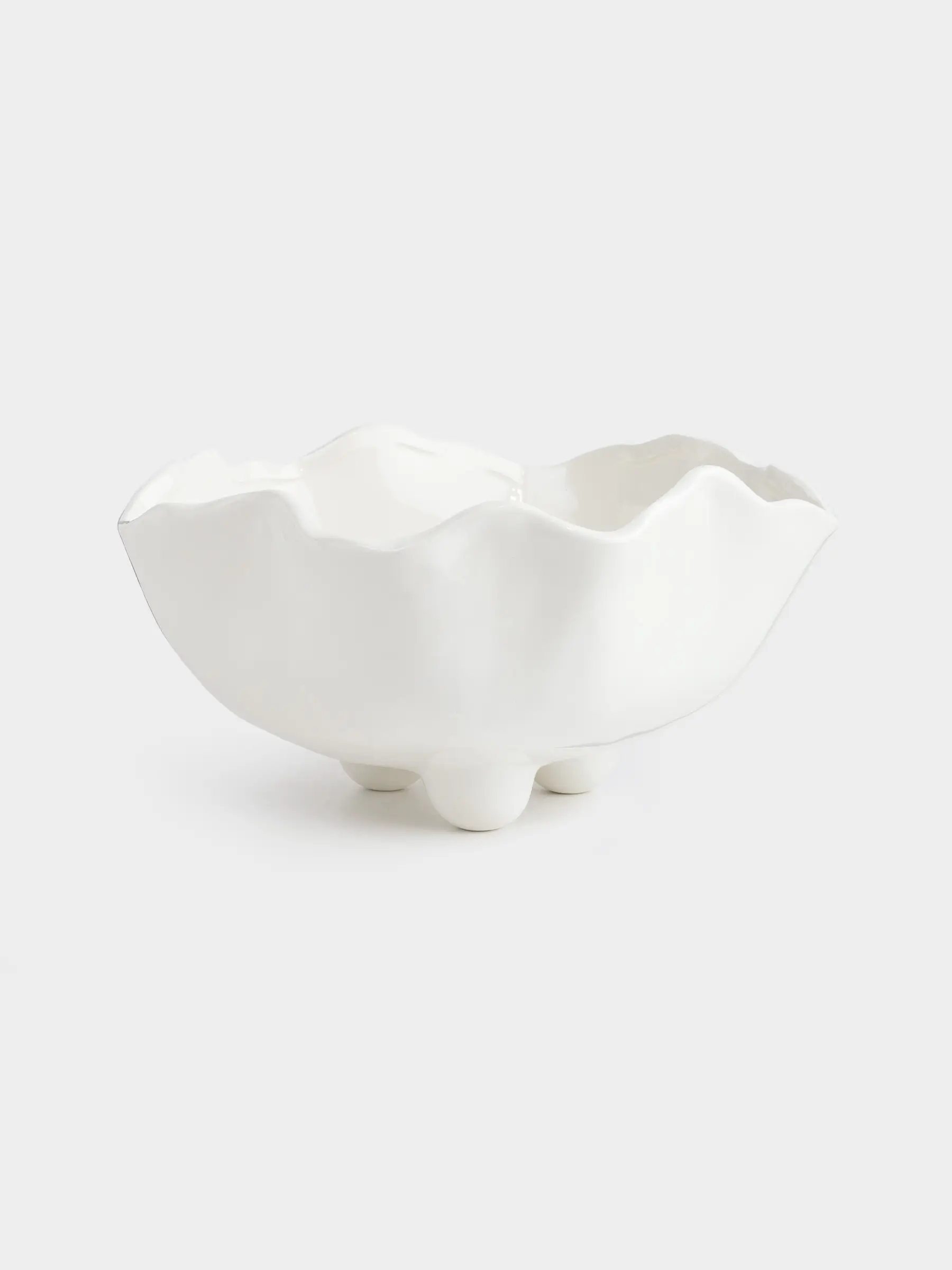 Ваза для фруктов, 25х12 см, на ножках, керамика, молочная, Мятый эффект, Crumple polar, image-0