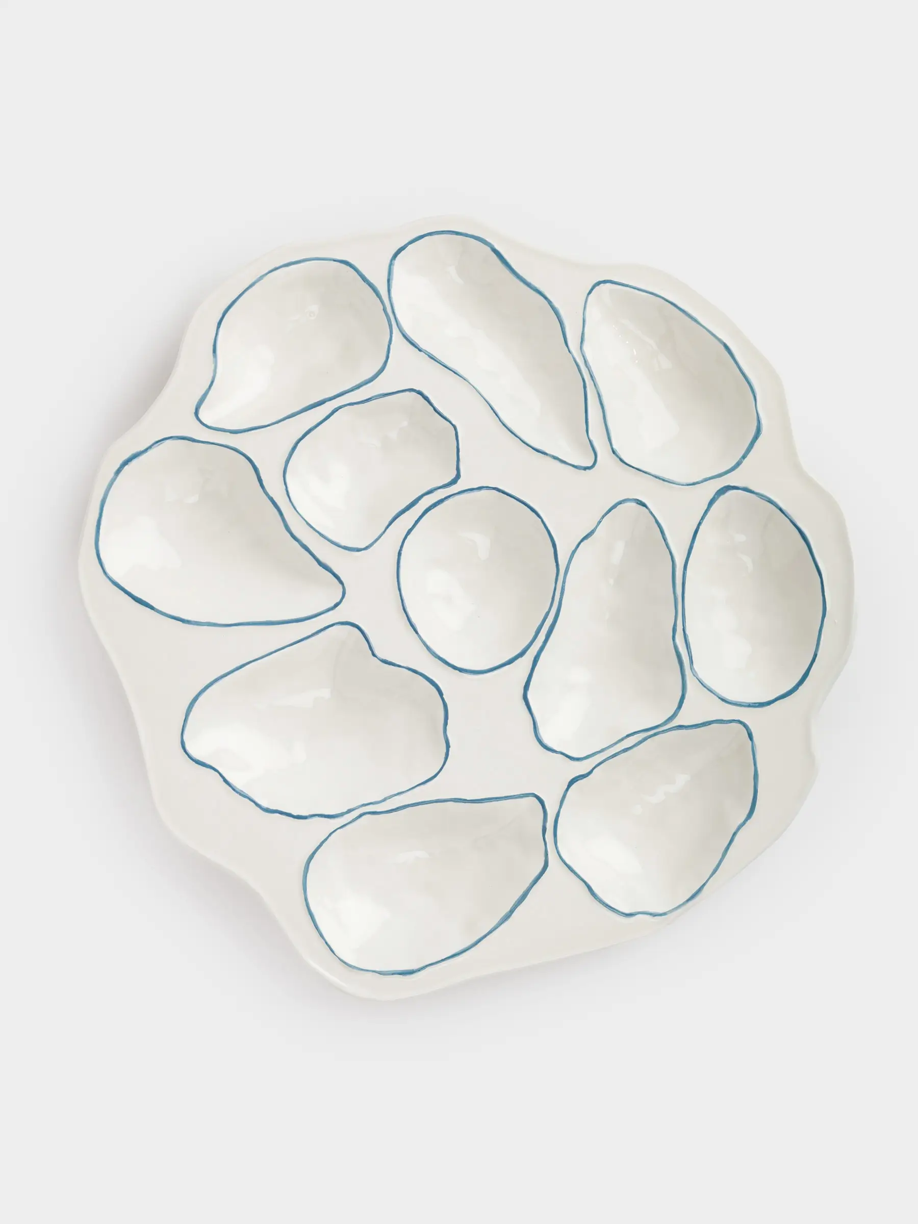 Менажница, 24 см, 11 отд, керамика, молочно-синяя, Устрицы, Coral reef, image-0