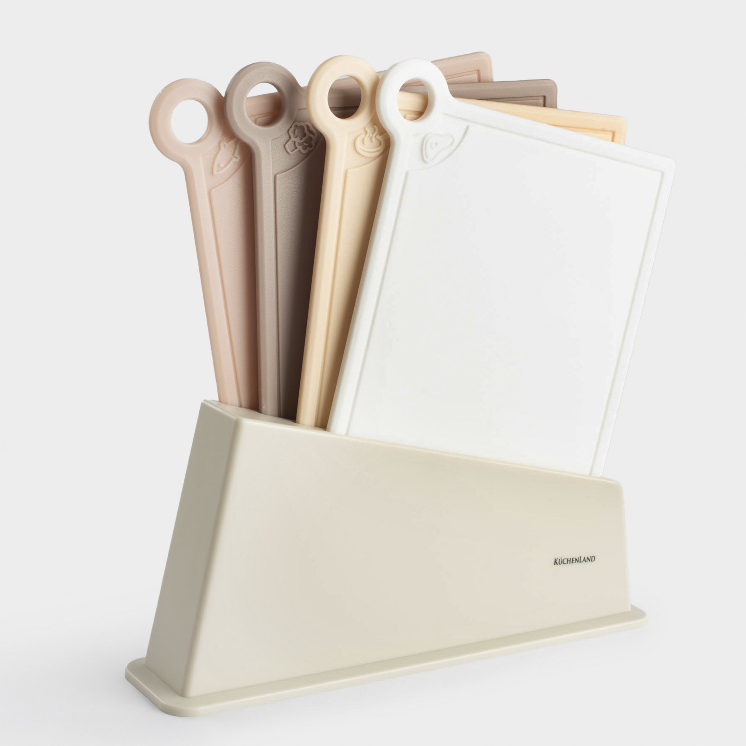 Kuchenland Доска разделочная 35х32 см 4 шт в подставке пластик бежевый микс Galori 3690₽