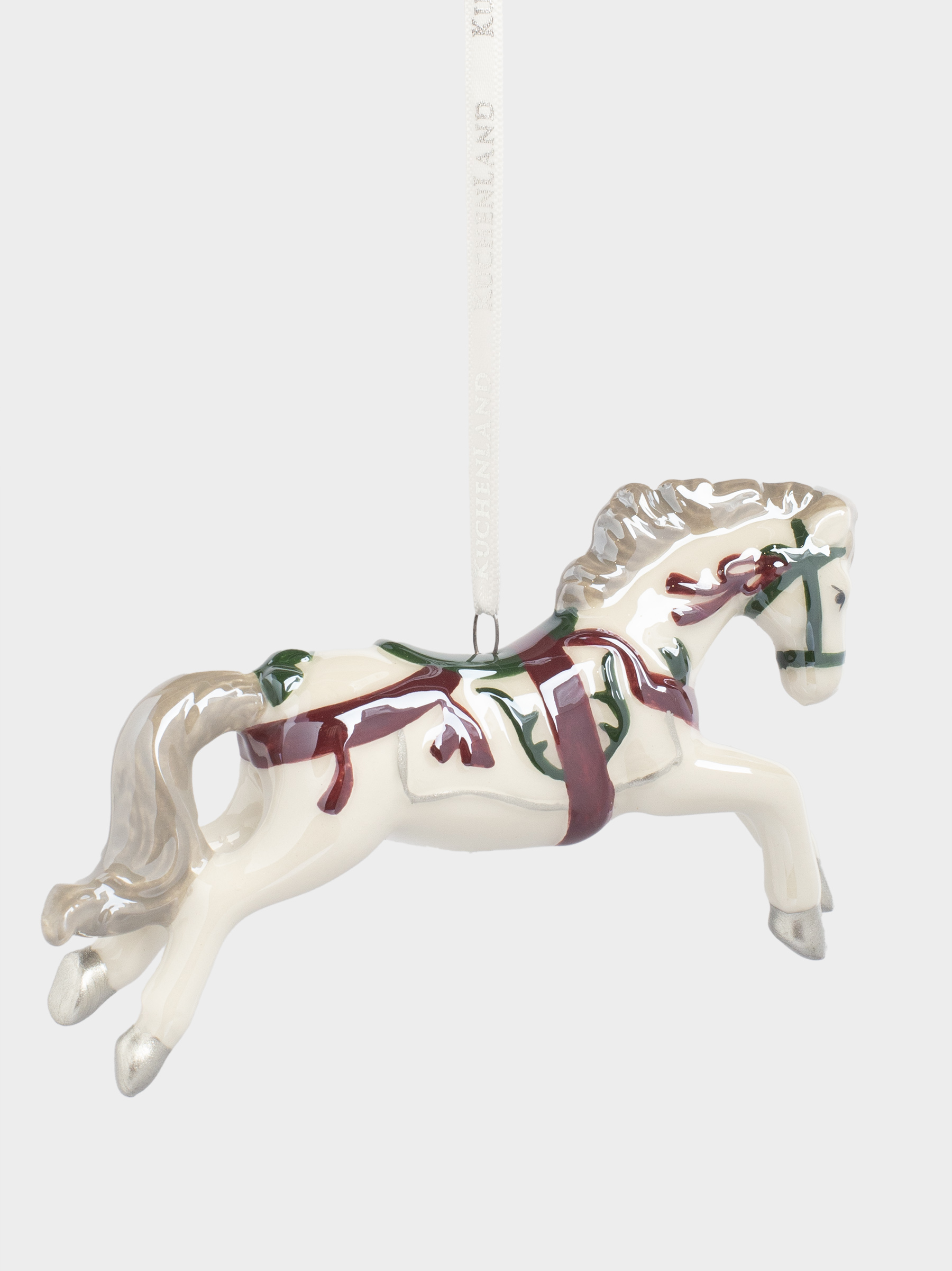 Игрушка елочная, 12 см, керамика, белая, перламутр, Лошадь, Figure christmas, image-2