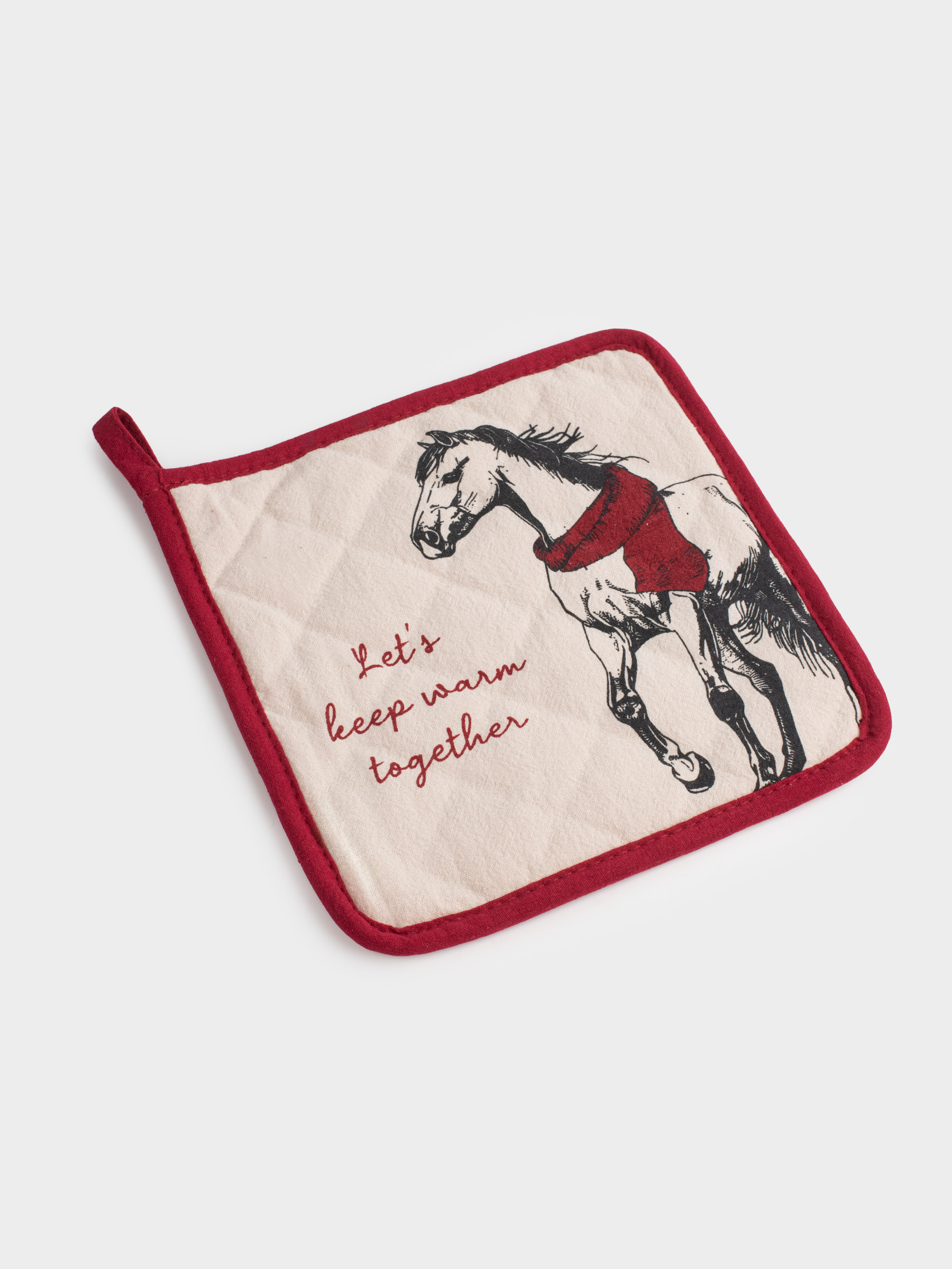 Прихватка, 20x20 см, хлопок, серо-бежевая, Лошадь, Horse in scarf, image-1