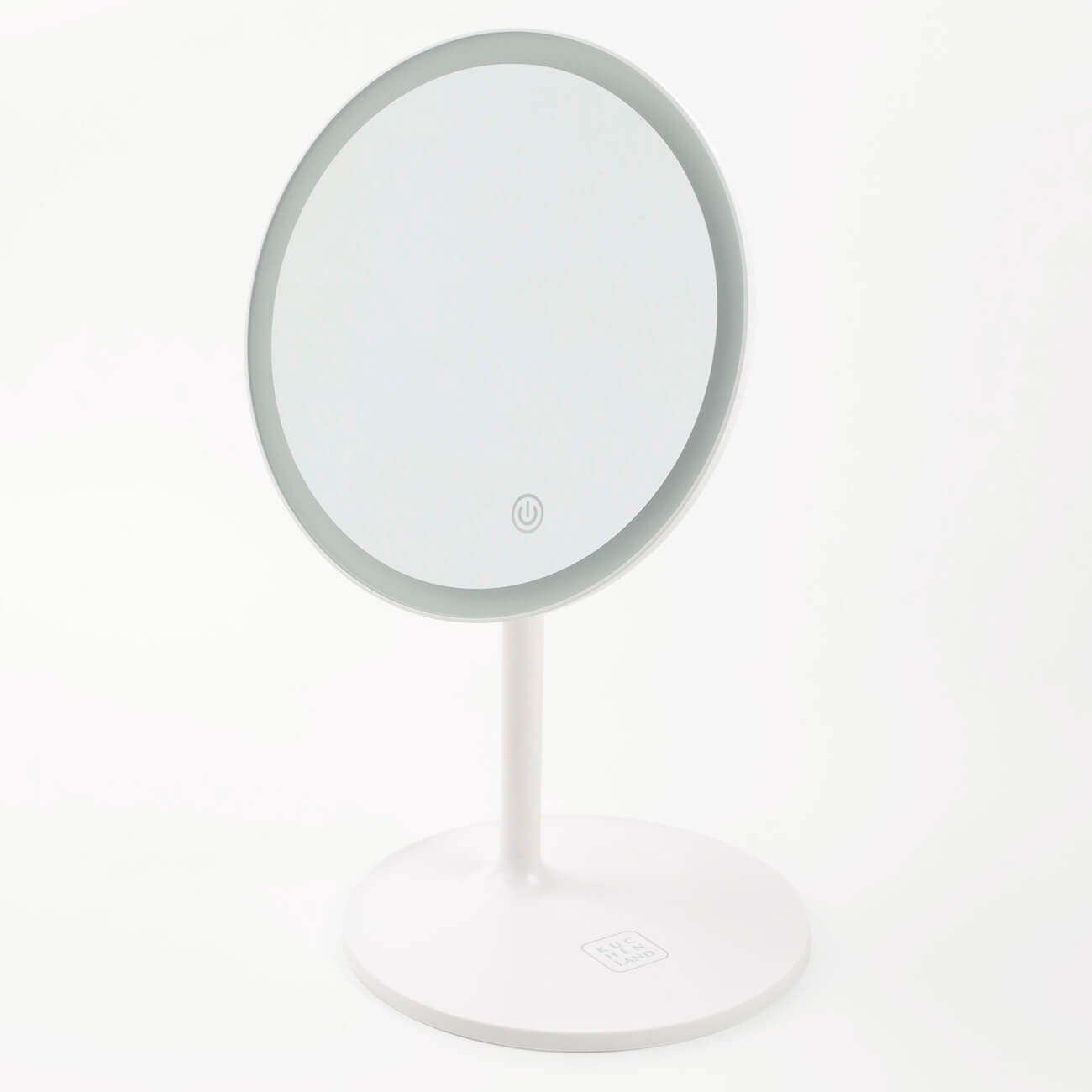Зеркало настольное, 33 см, с подсветкой, на подставке, пластик, круглое, белое, Vesta настольное зеркало аквалиния