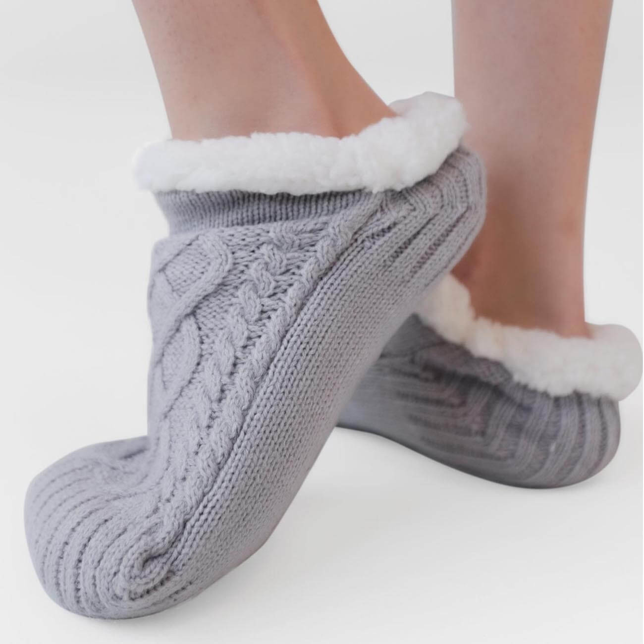 

Носки женские, домашние, р. 36-38, акрил/шерпа, бело-серые, Knitted soft