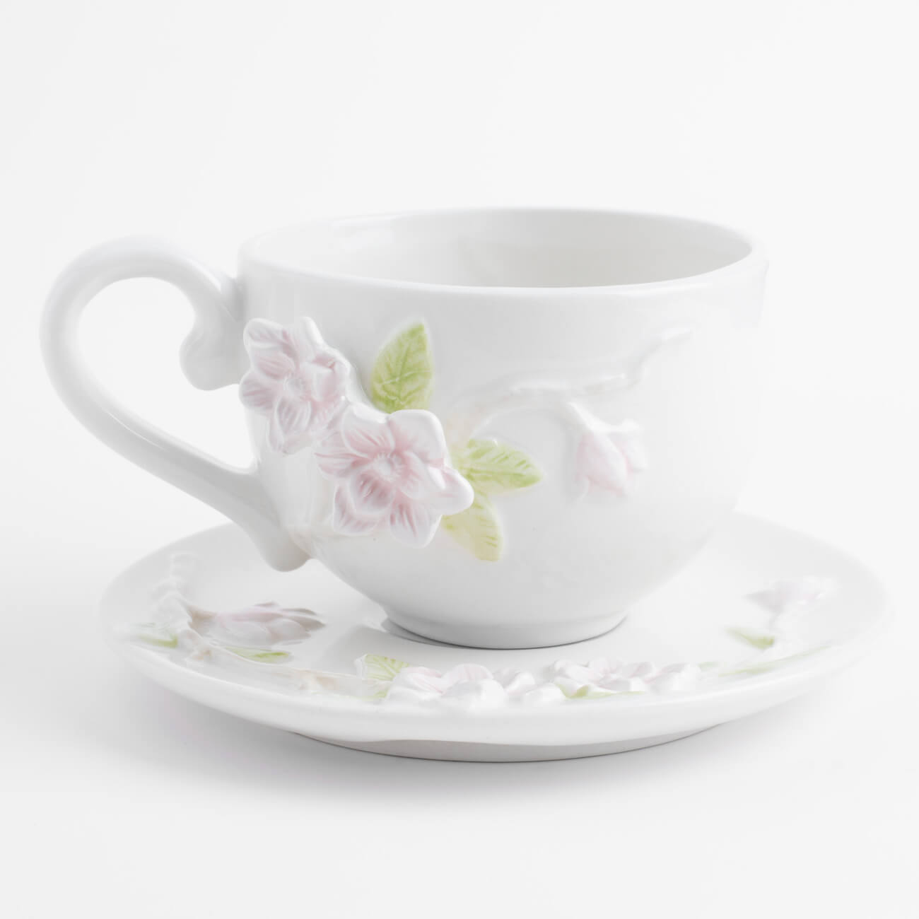 Пара чайная для завтрака, 1 перс, 2 пр, 420 мл, керамика, молочная, Цветы магнолии, Magnolia чайная пара nouvelle