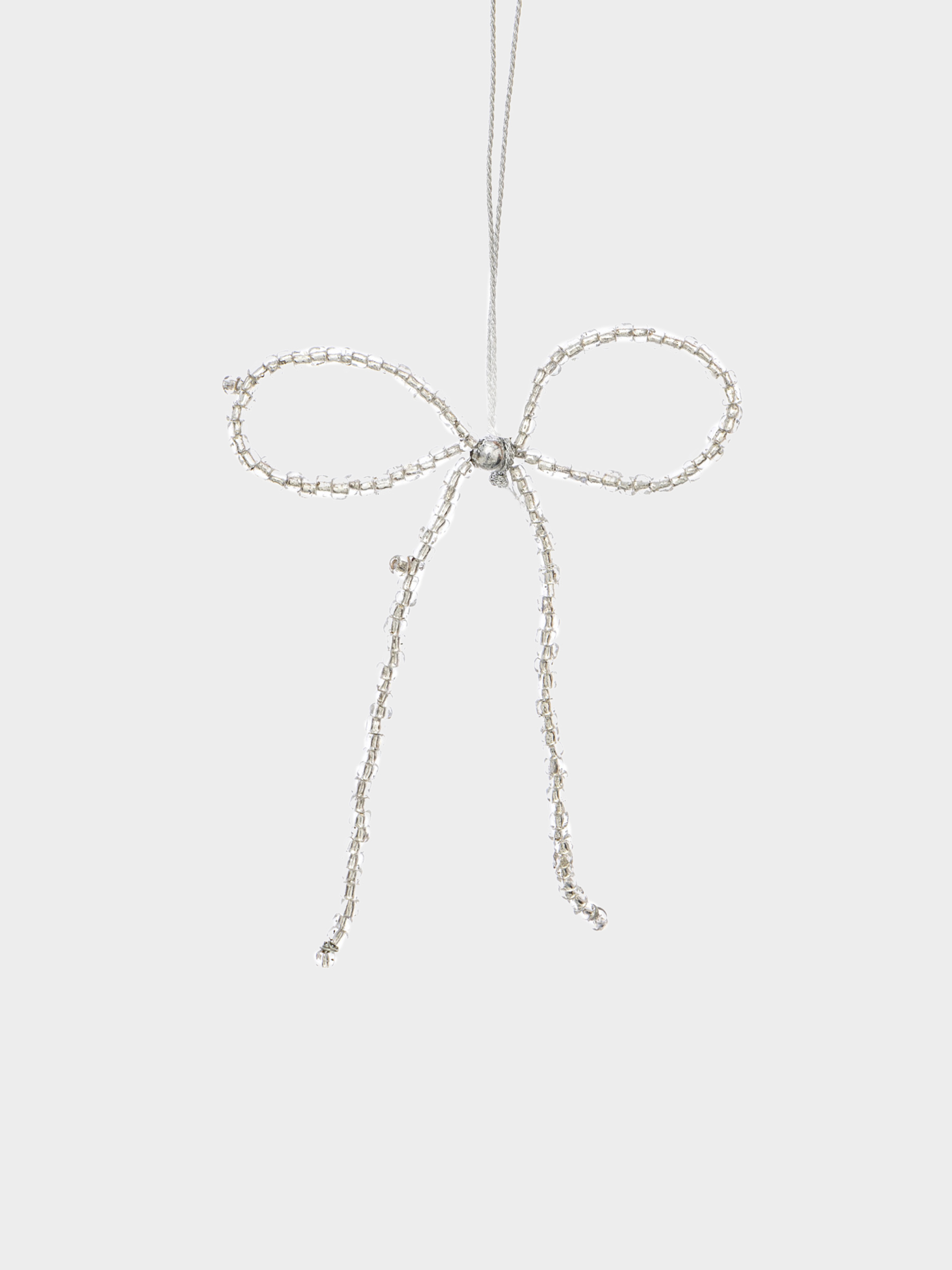 Игрушка елочная, 10 см, бисер/металл, серебристая, Бант, Beads figure, image-0