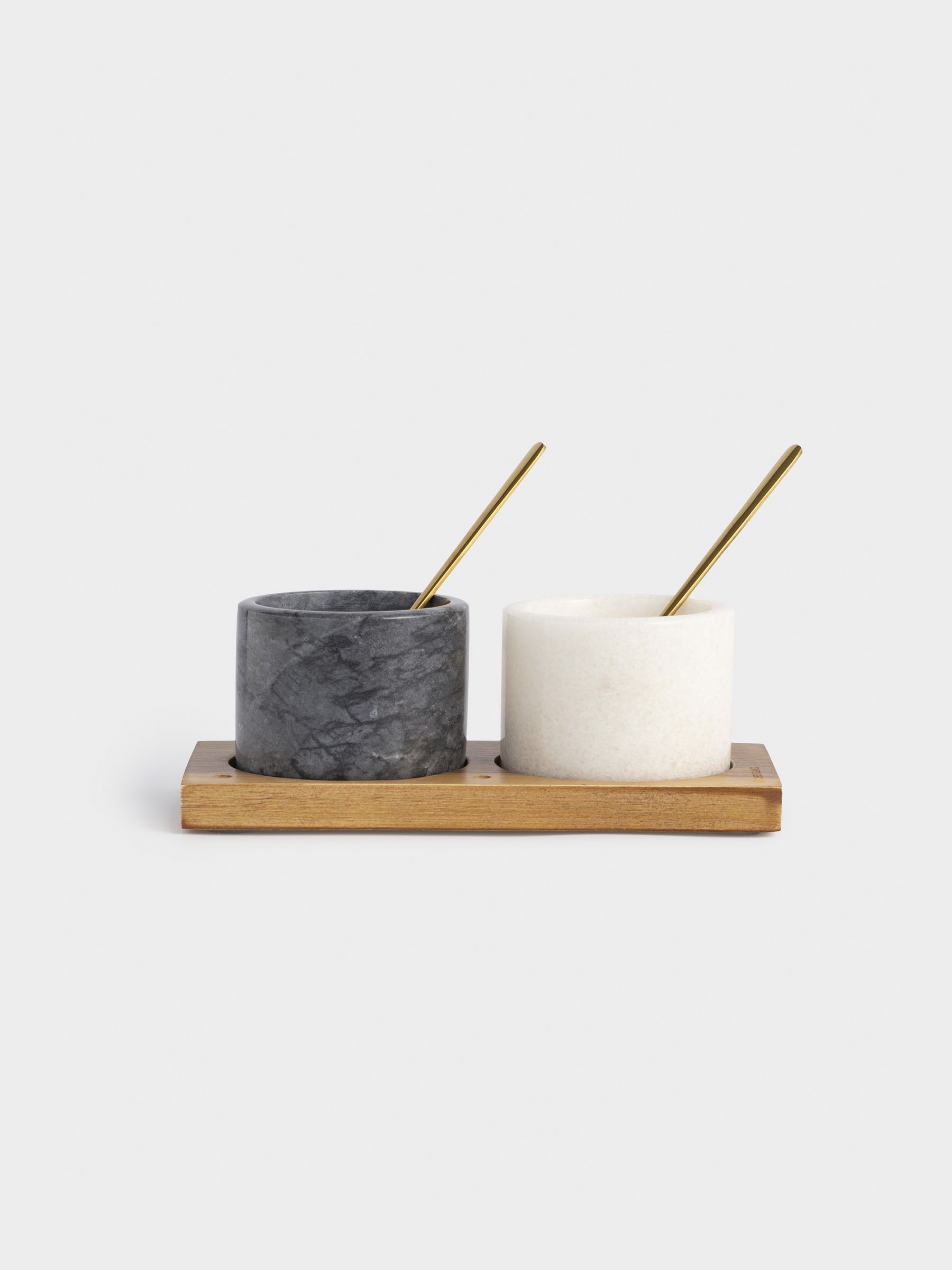 Емкость для специй, 6 см, 2 шт, с ложками, на подставке, мрамор/дерево, Marble, image-0