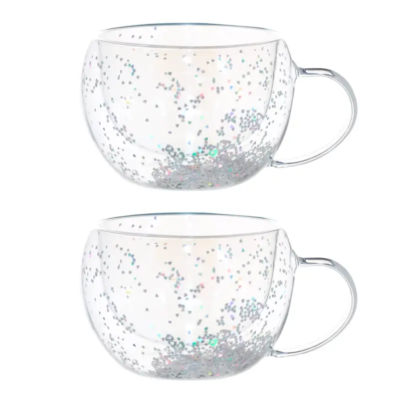 Кружка, 270 мл, 2 шт, стекло Б, перламутр, с серебристыми сердечками, Air sparkly