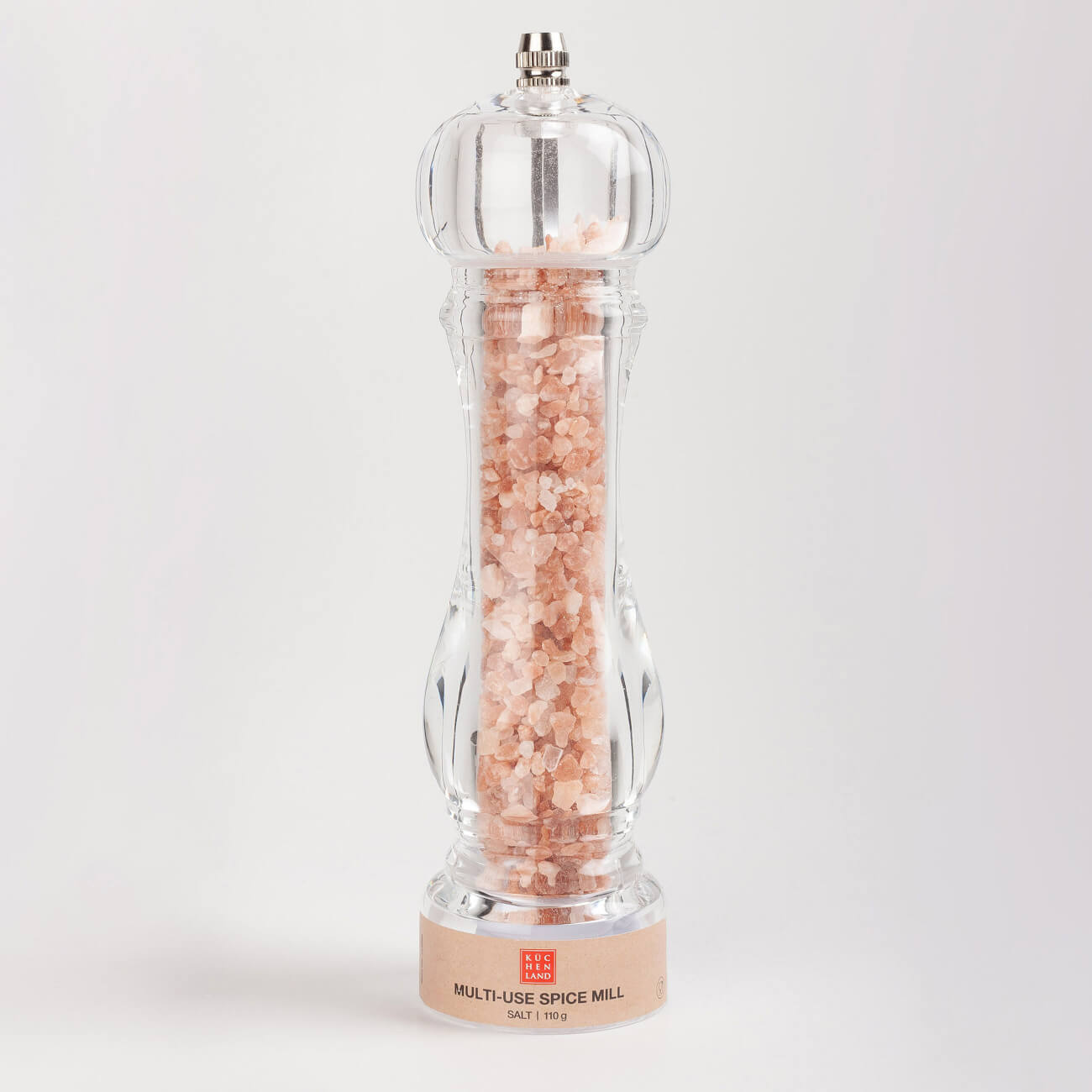 Мельница для специй, 22 см, 110 г, механическая, акрил, Розовая соль, Seasoning