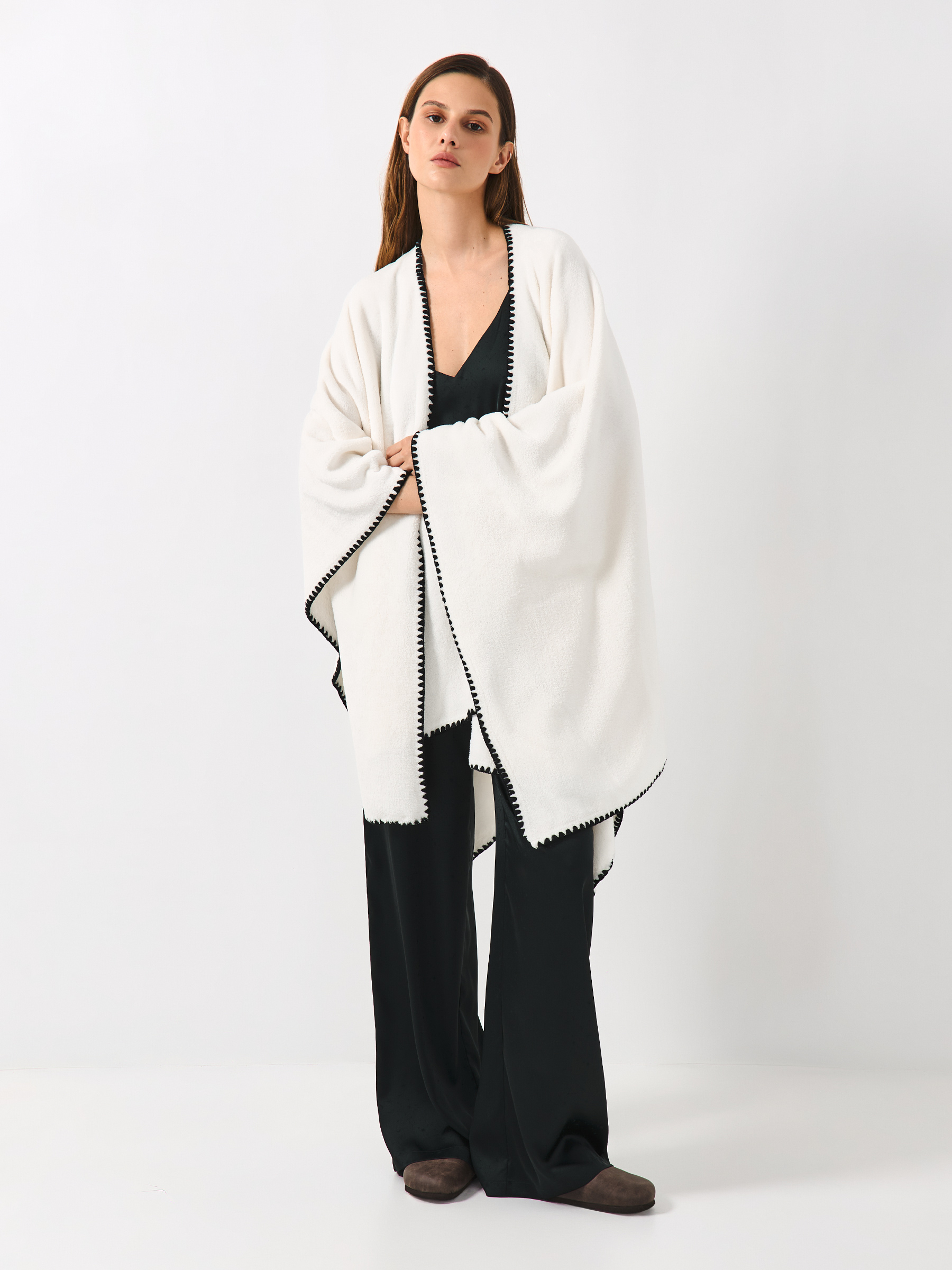 Пончо, 75х140 см, флис, молочное, Fleece poncho, image-1