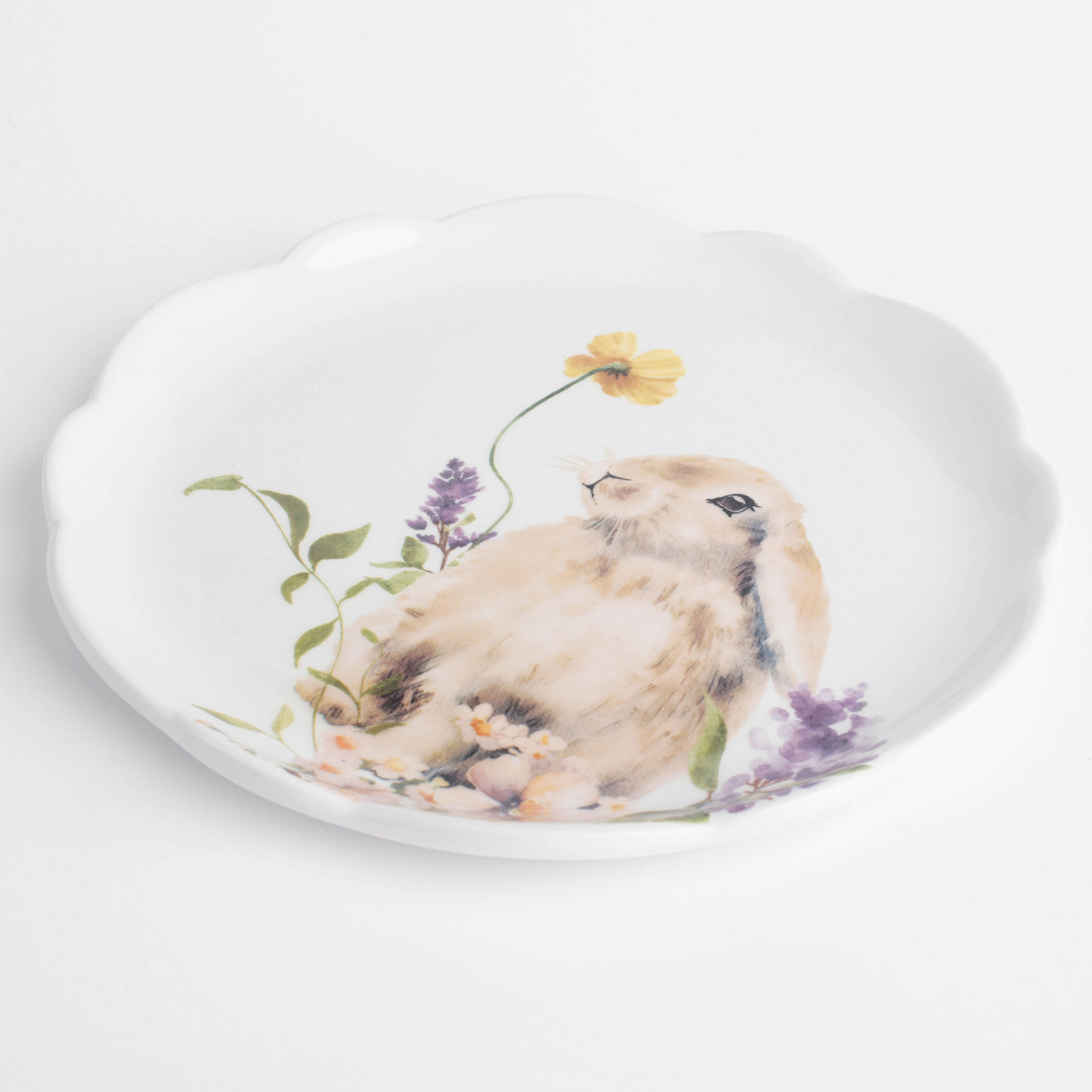 Тарелка десертная, 20 см, керамика, белая, Кролик в цветах, Easter изображение № 2