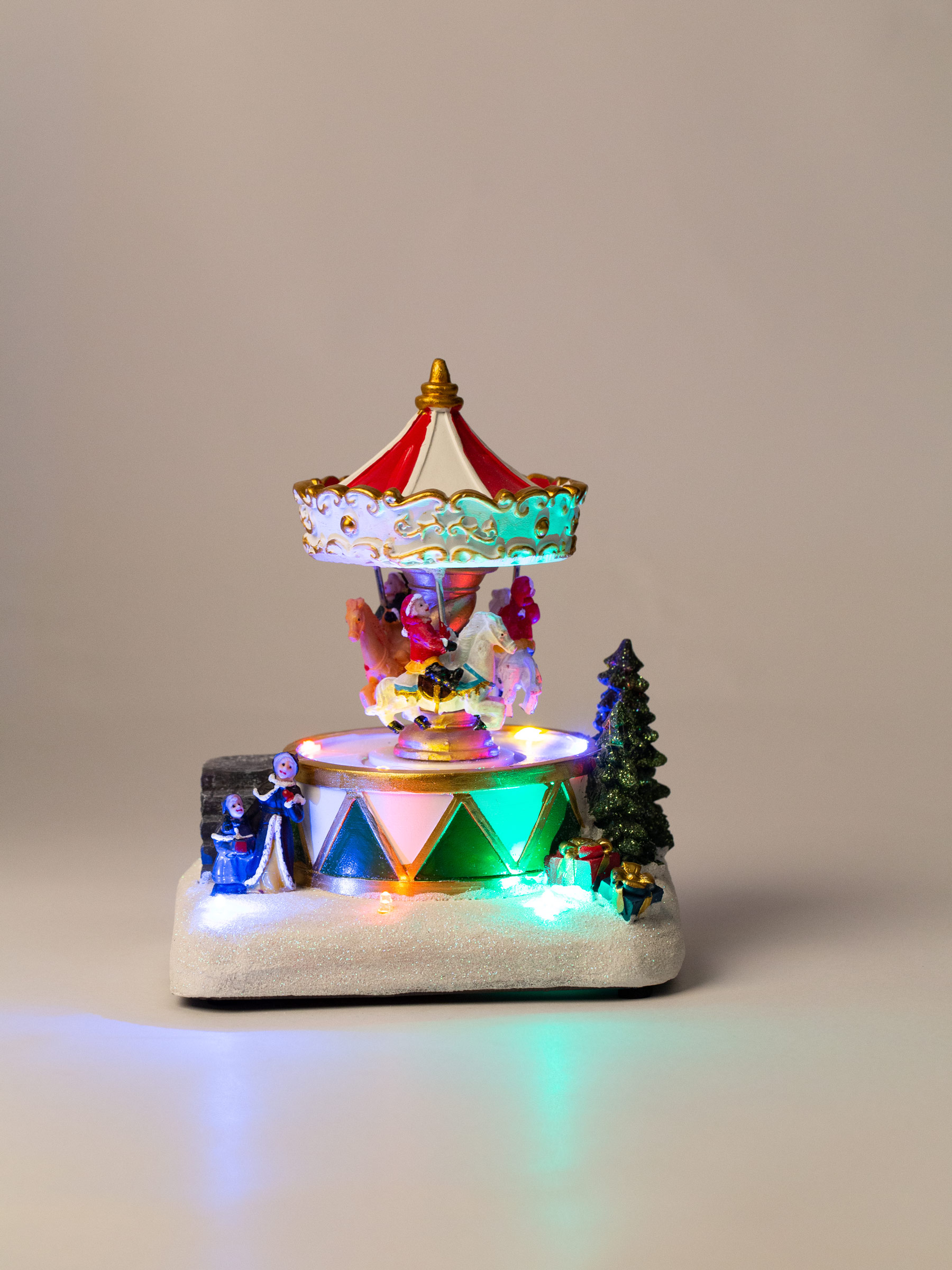 Статуэтка с подсветкой, 15x17 см, анимированная, полирезин, Карусель в снегу, Christmas style, image-4