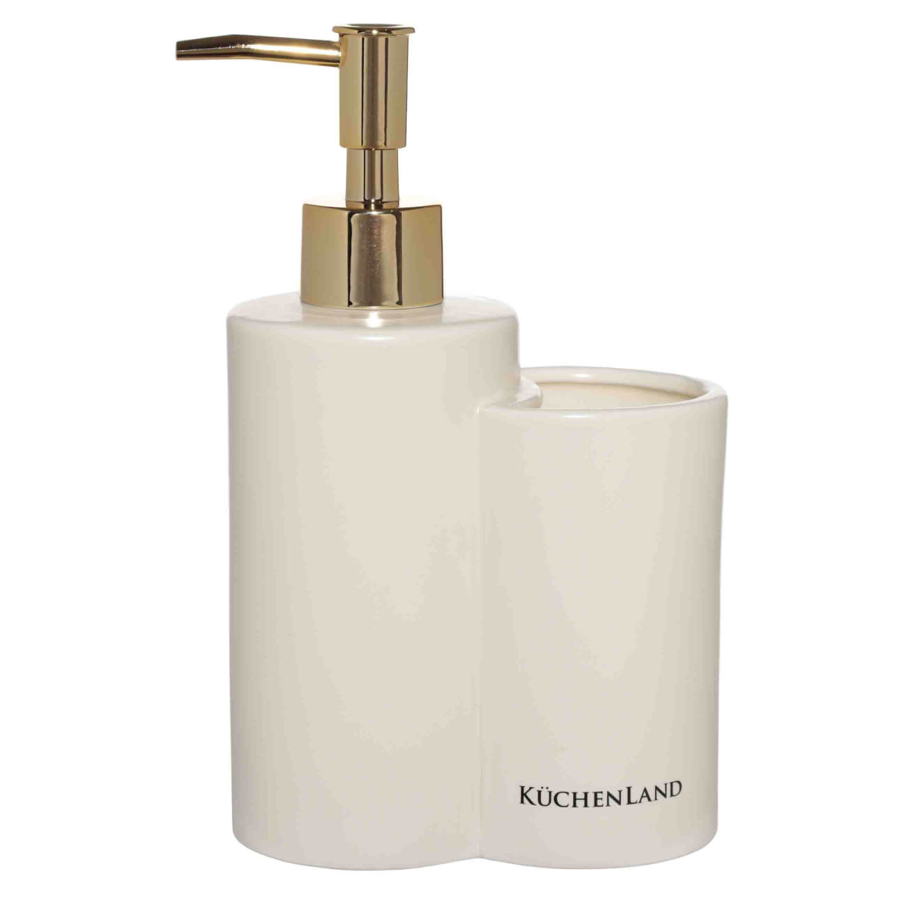 

Диспенсер для жидкого мыла, 330 мл, со стаканом, фарфор P/пластик, молочный, Freya