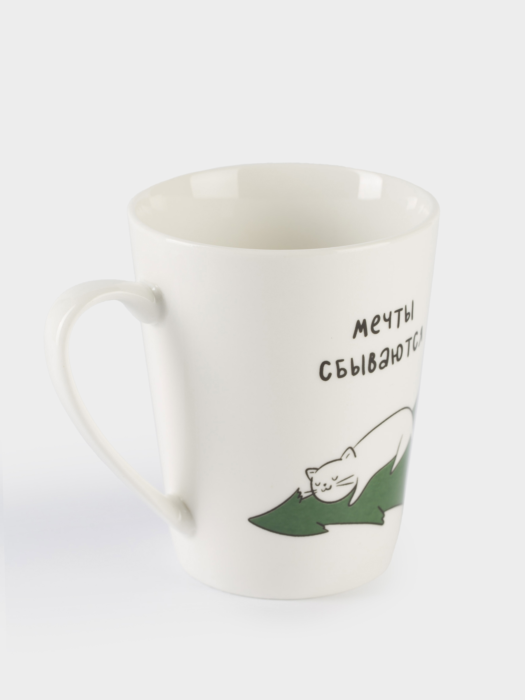 Кружка, 420 мл, фарфор N, белая, Кот на елке, Cat, image-1