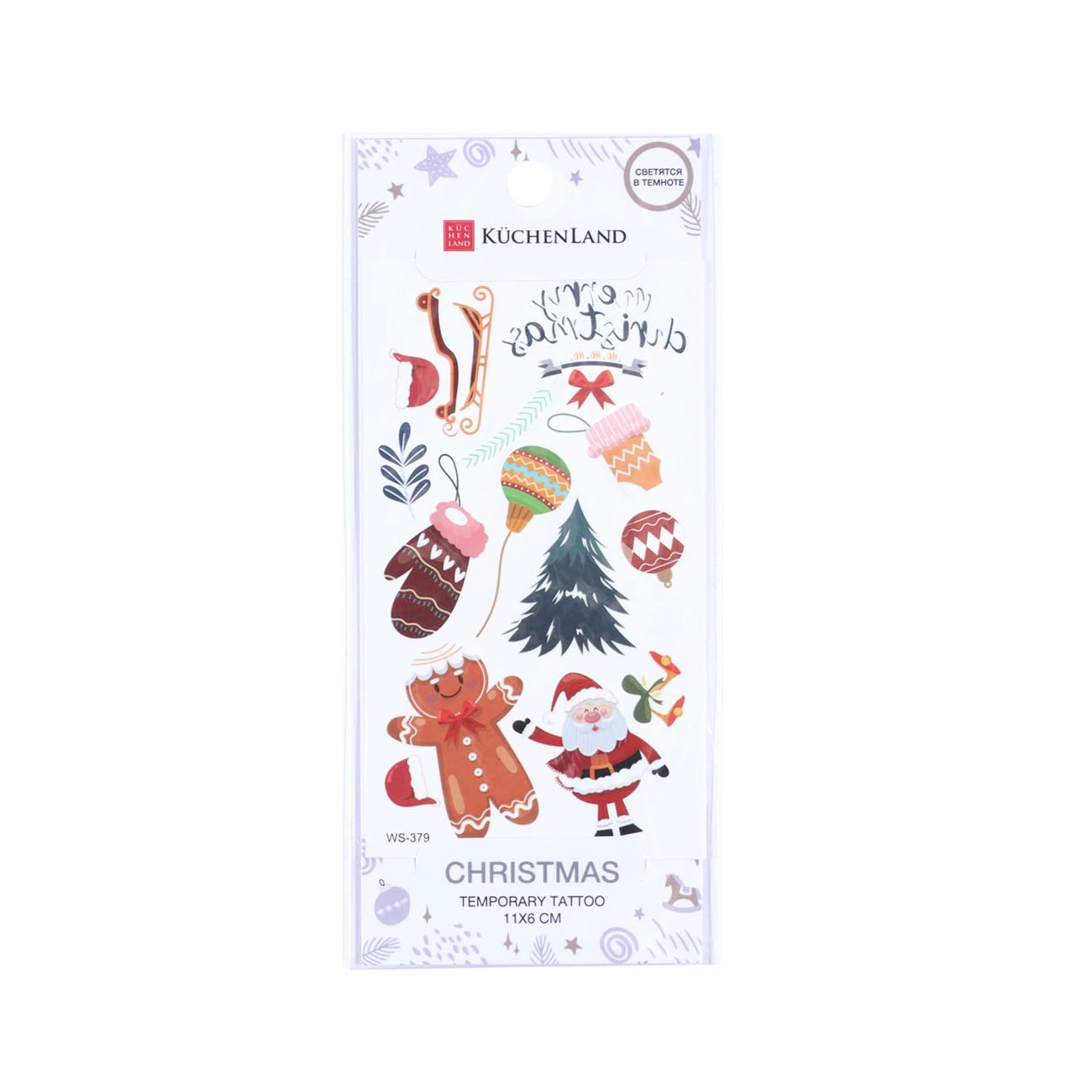 

Тату временная, 11х6 см, переводная, Санта, Christmas
