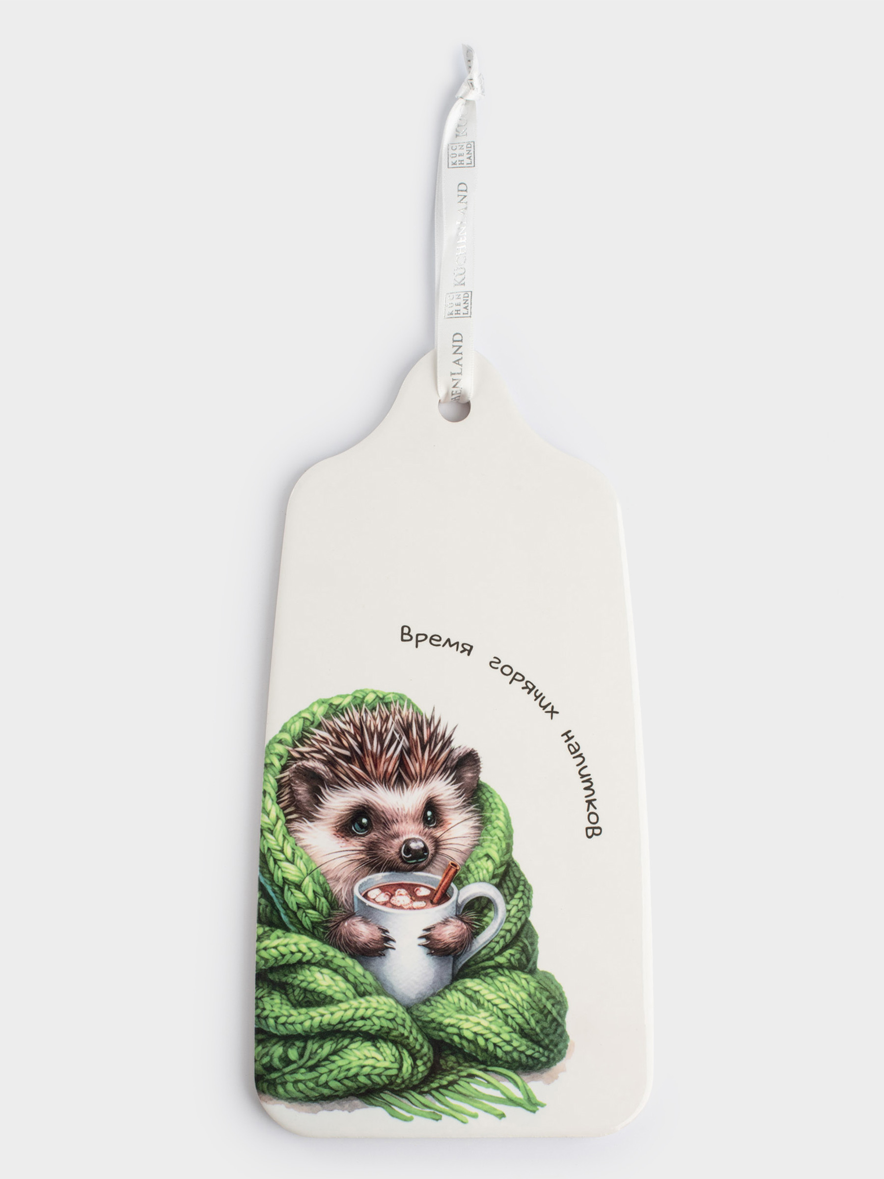Подставка под горячее, 14х28 см, керамика/пробка, белая, Ежик в пледе, Forest animals, image-0