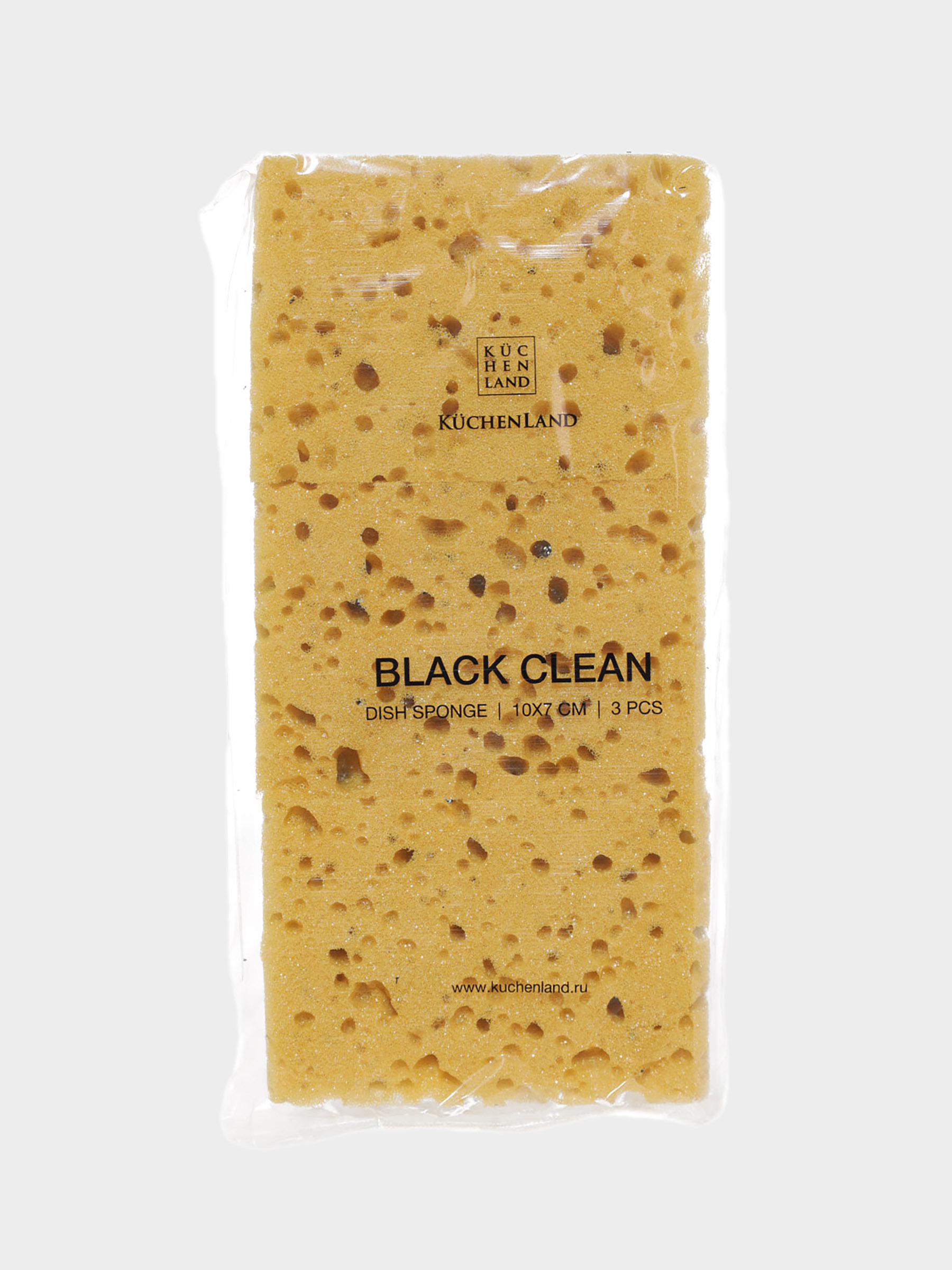 Губка для мытья посуды, 10x7 см, 3 шт, поролон/абразив, черно-желтая, Black clean, image-3