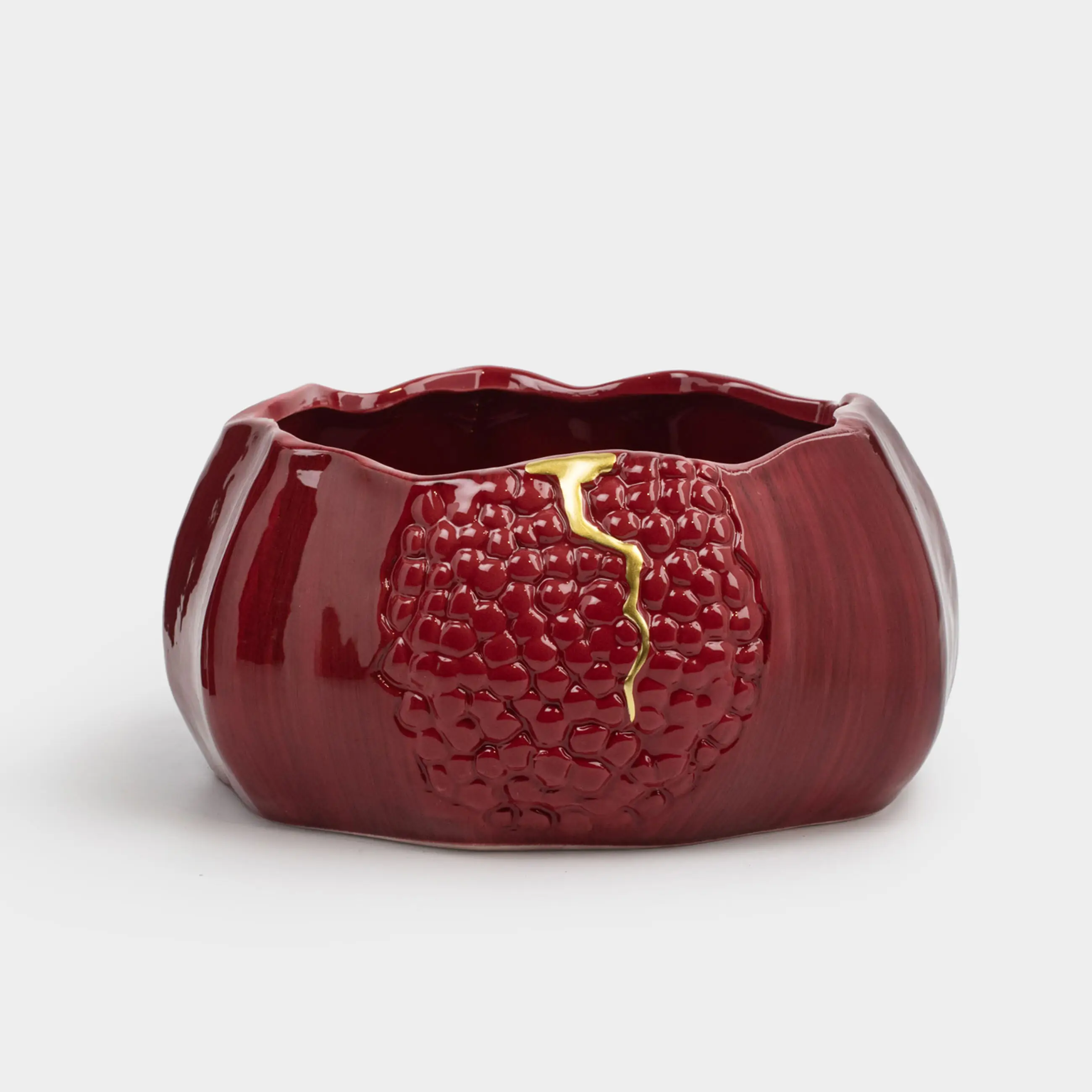 Ваза для фруктов, 24х21 см, керамика, бордово-золотистая, Гранат, Pomegranate