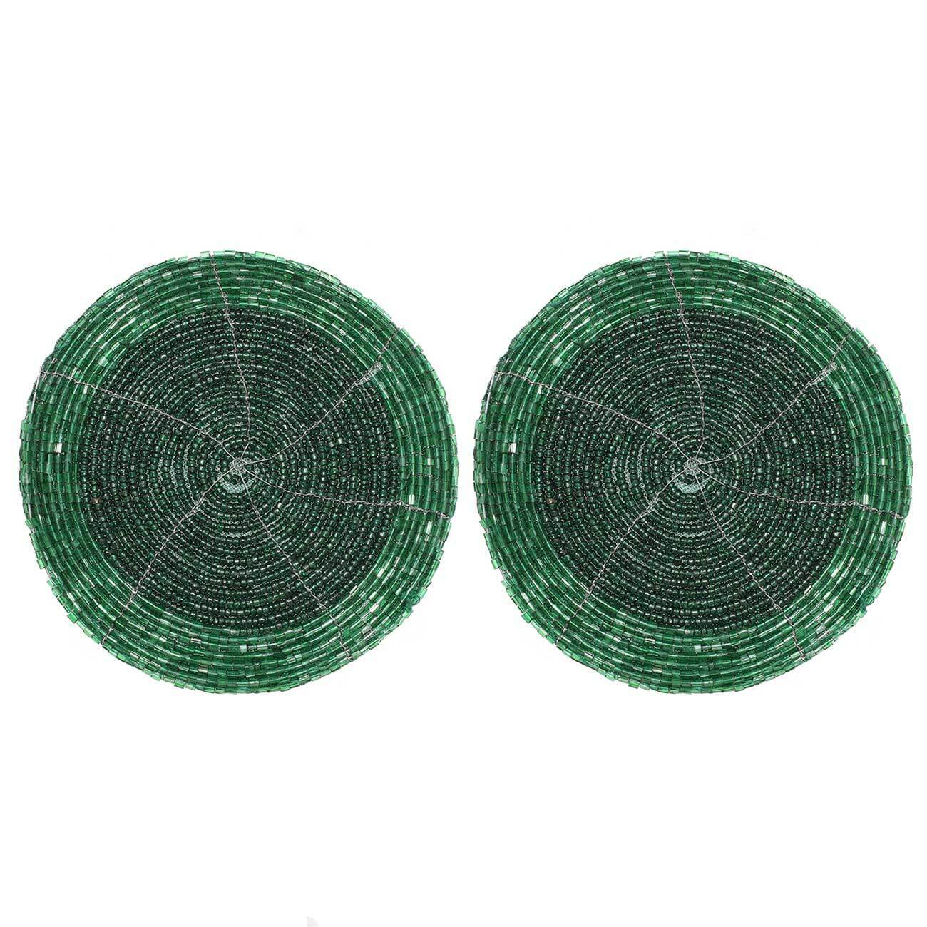 

Подставка под кружку, 10 см, 2 шт, бисер, круглая, темно-зеленая, Shiny beads