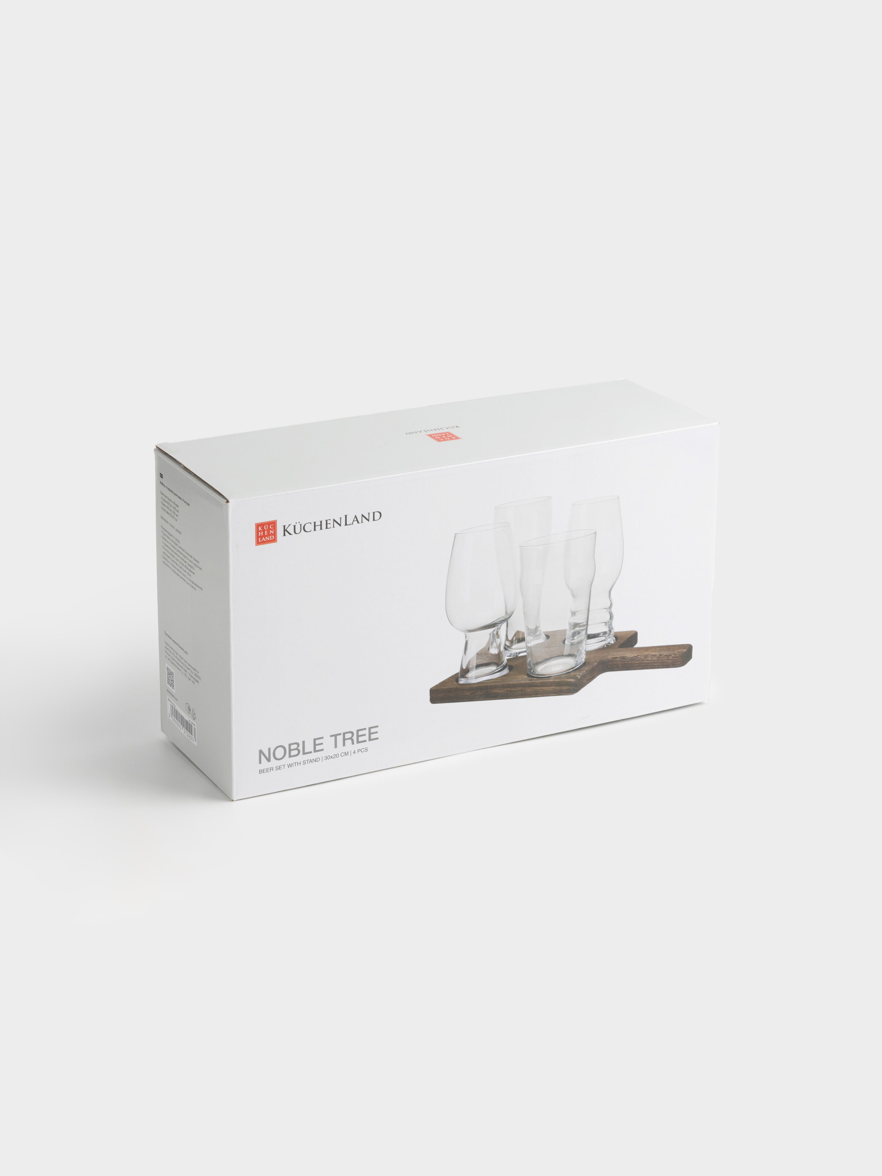 Набор стаканов для пива, 4 шт, на подставке, стекло/дерево, Noble tree, image-6