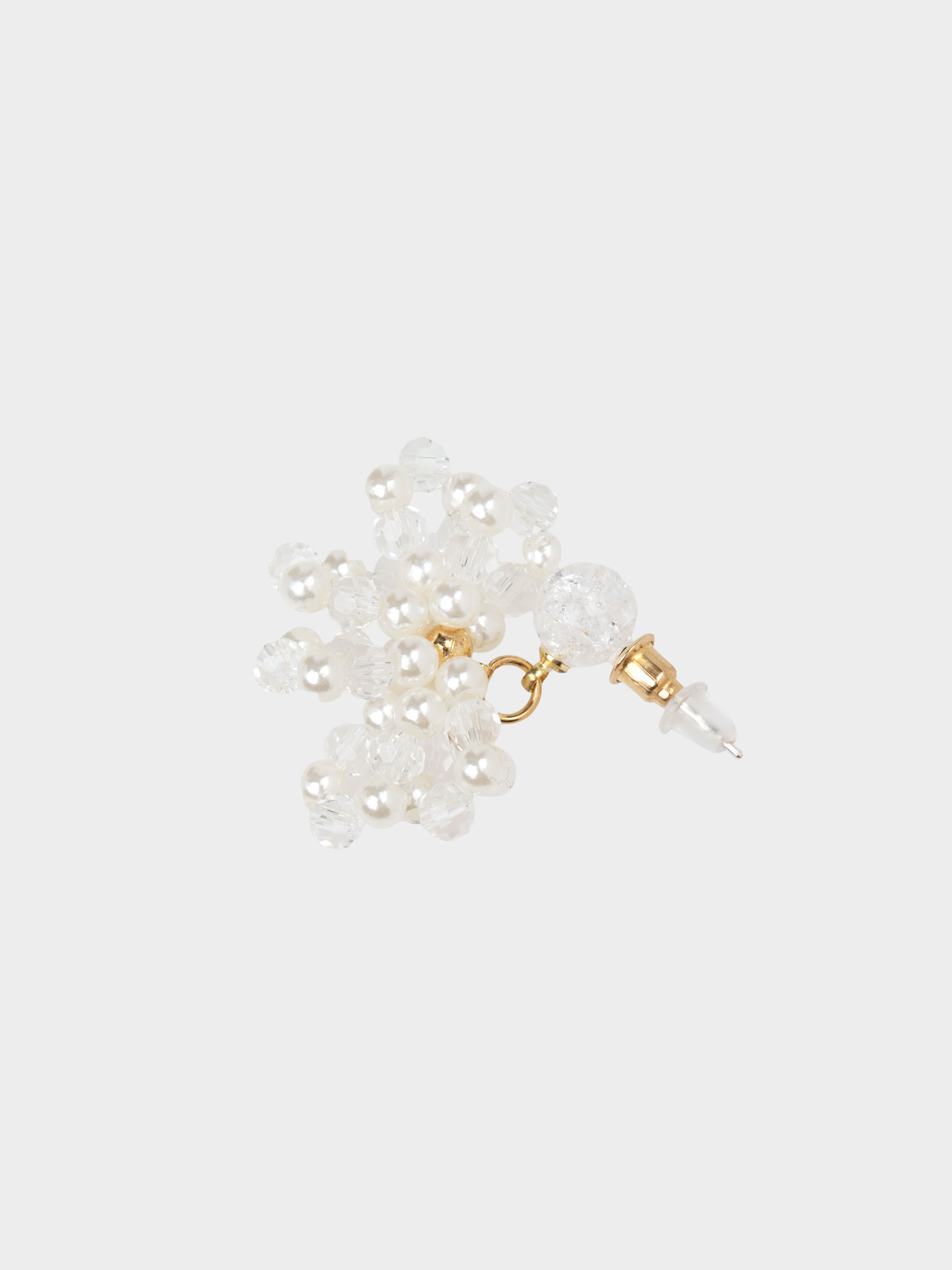 Серьги-пусеты, 3 см, 2 шт, акрил/стекло/металл, молочные, Цветок из бусин, Pearl, image-1