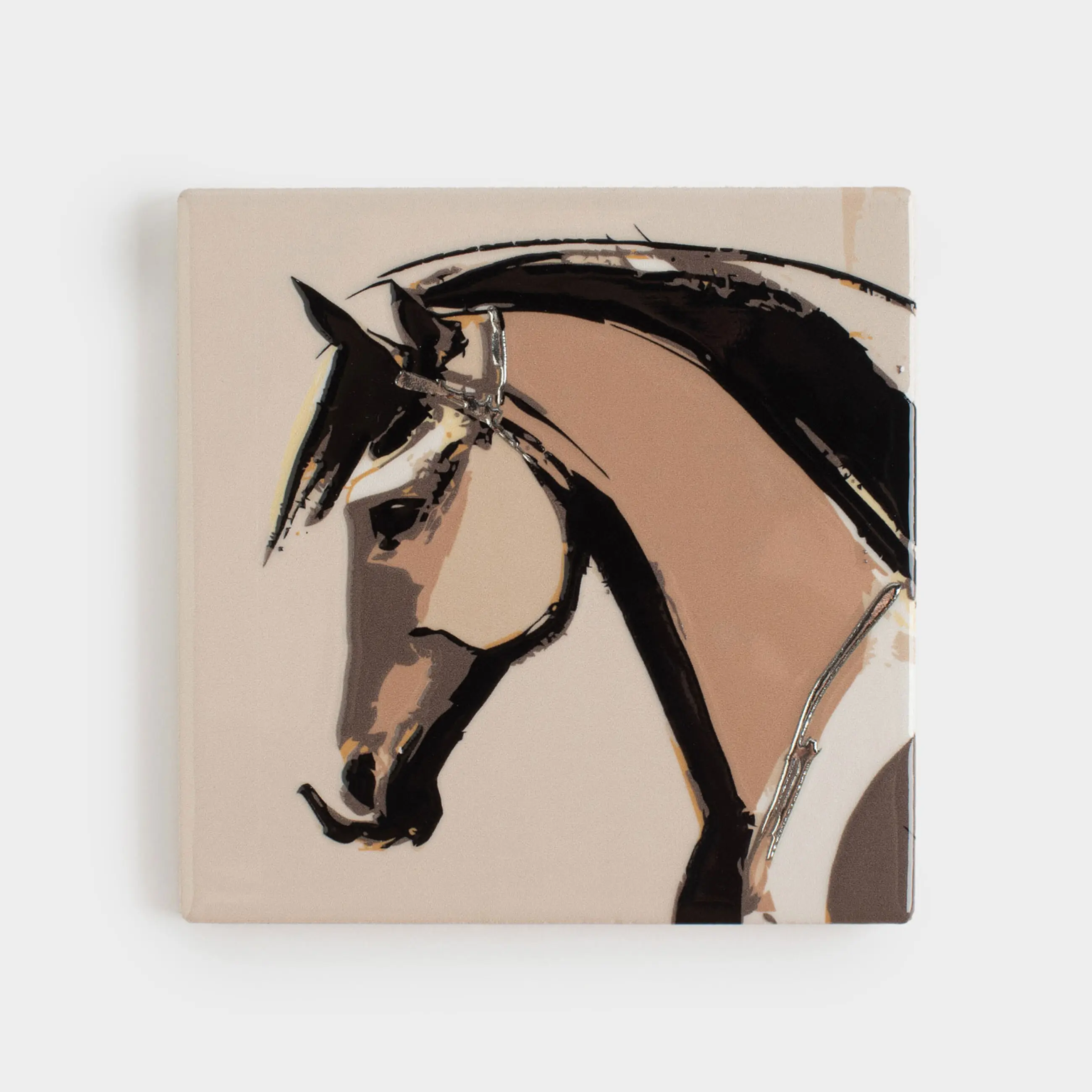 Подставка под кружку, 11х11 см, квадратная, керамика/пробка, белая, Конь, Horse art