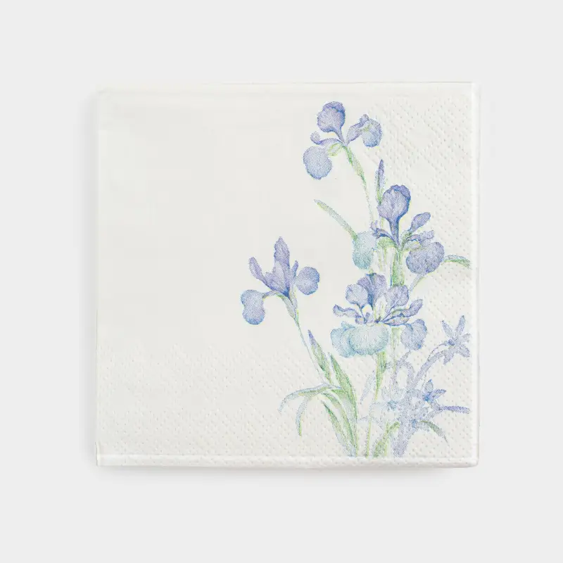 Салфетки бумажные, 21х21 см, 20 шт, квадратные, белые, Ирисы, Iris garden ,image-0