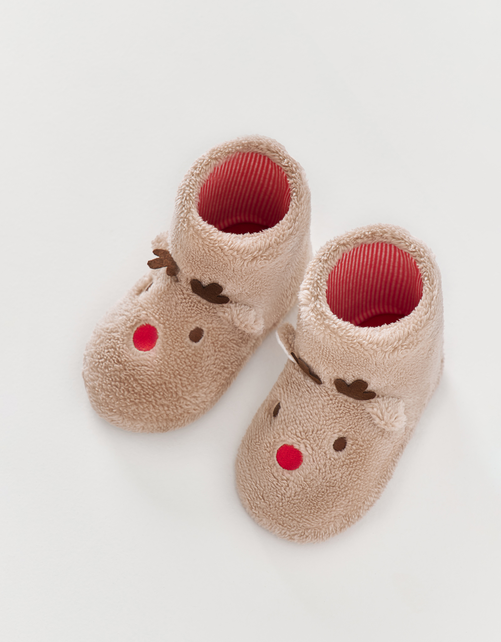 Тапочки детские, домашние, высокие, флис/полиэстер, бежевые, Reindeer, image-3