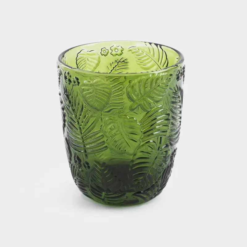 Стакан, 10 см, 300 мл, стекло Р, зеленый, Монстера, Tropical leaves
